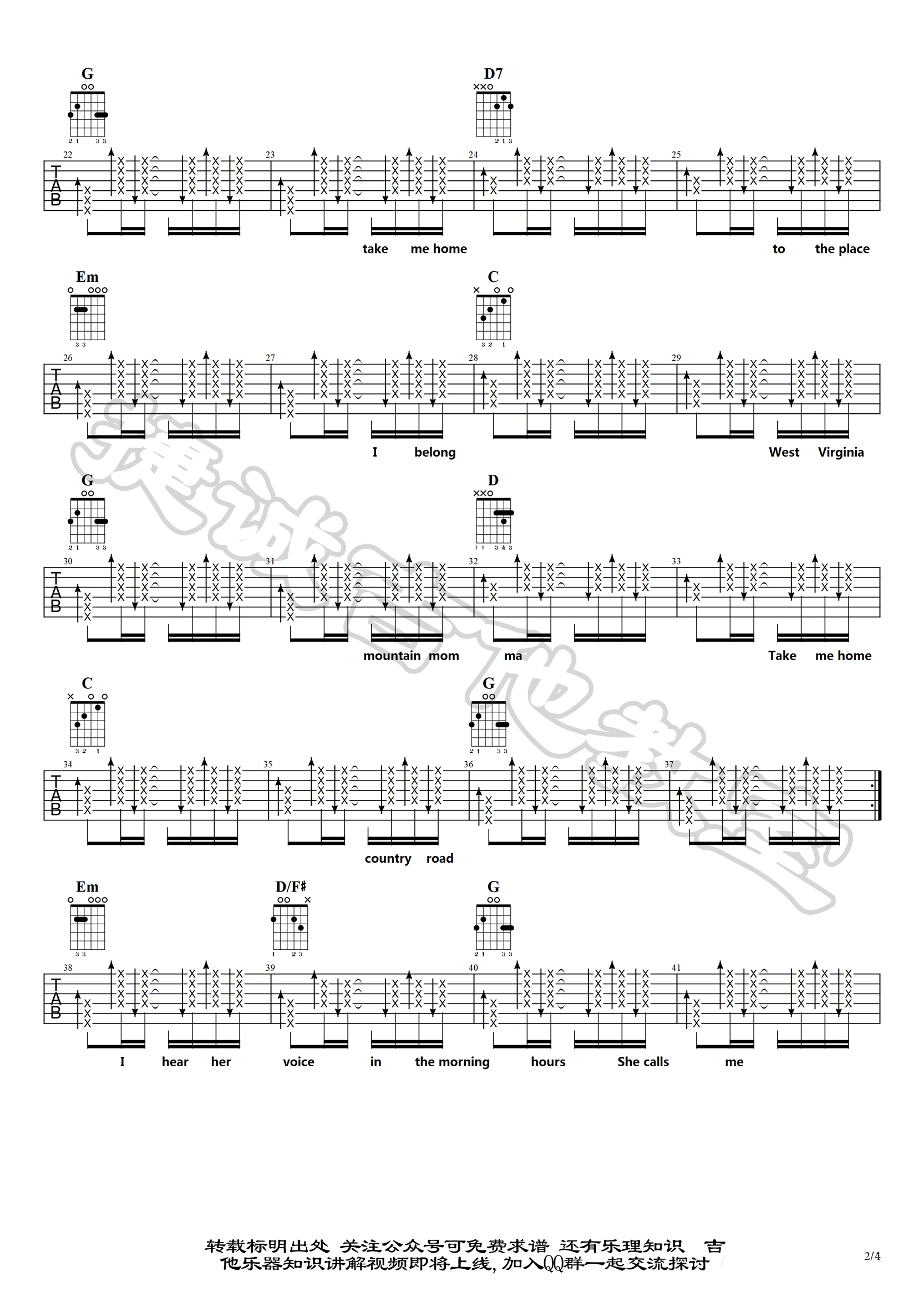 Take-Me-Home-Country-Roads吉他谱预览图