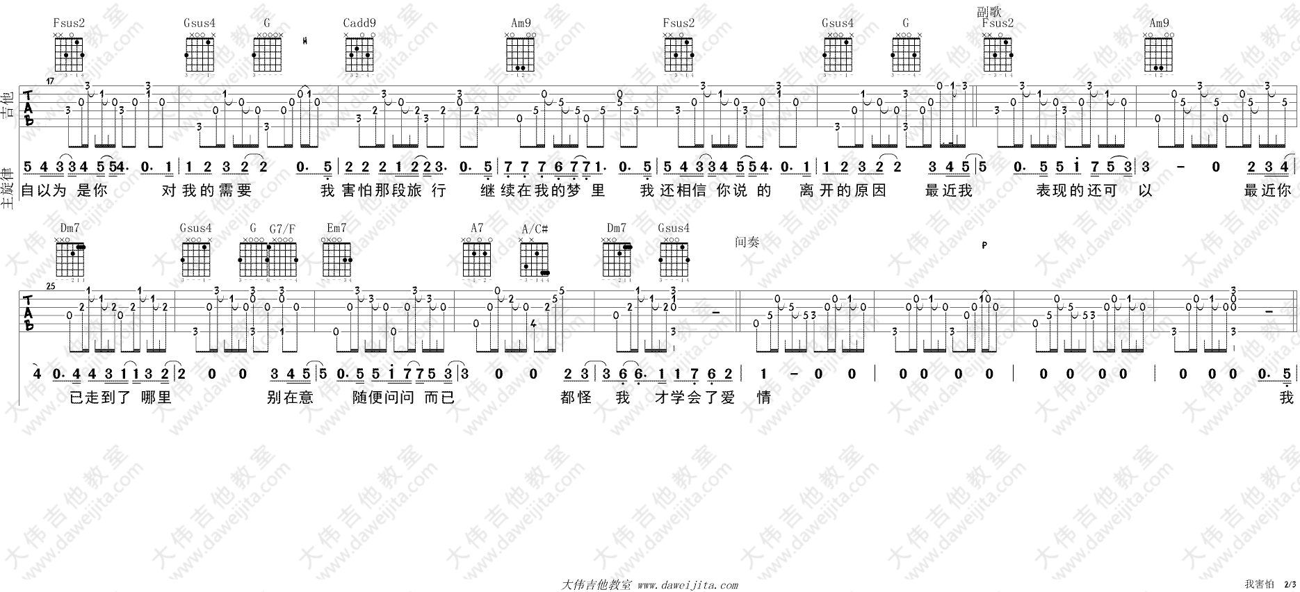 我害怕吉他谱预览图