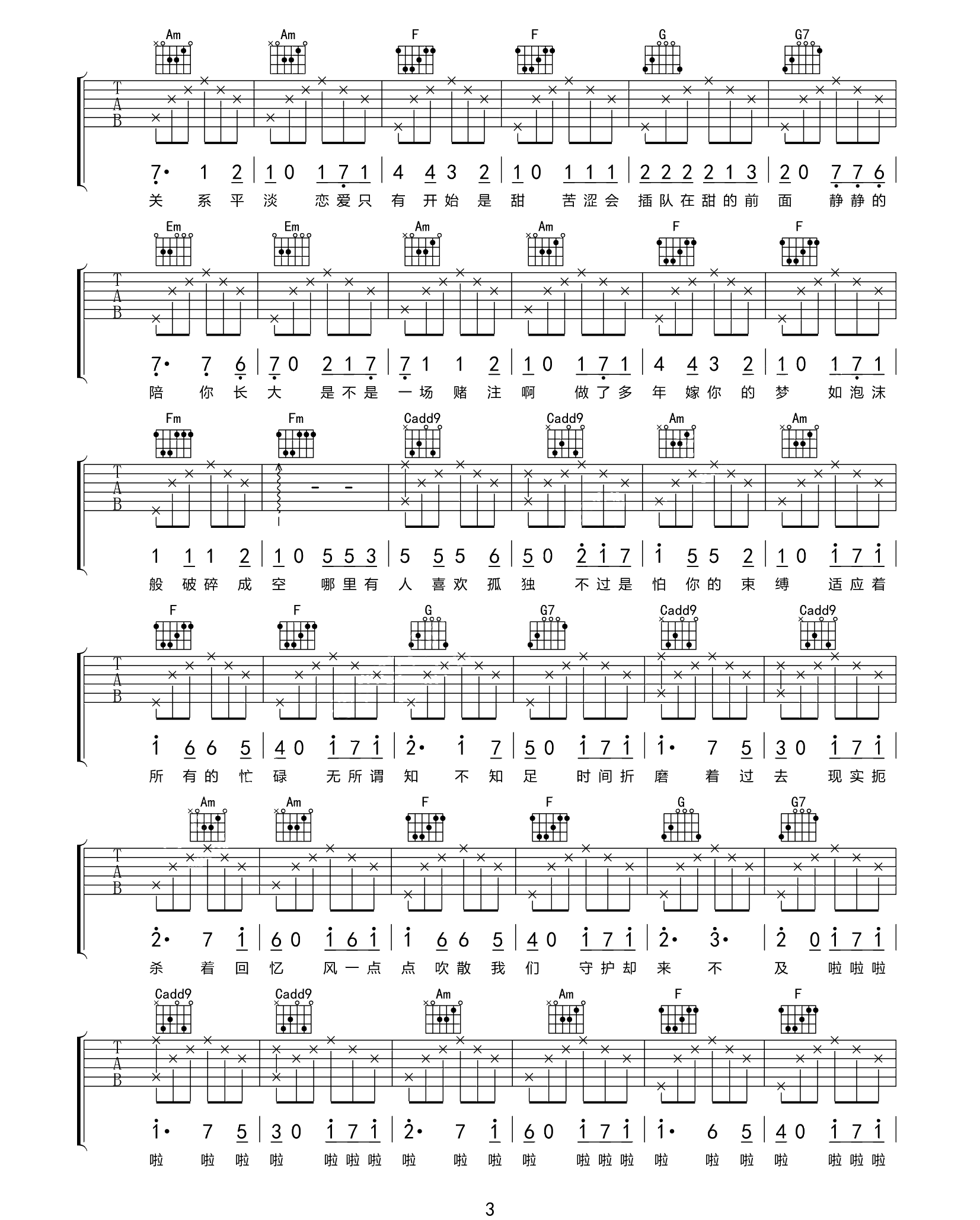 听众的故事吉他谱预览图