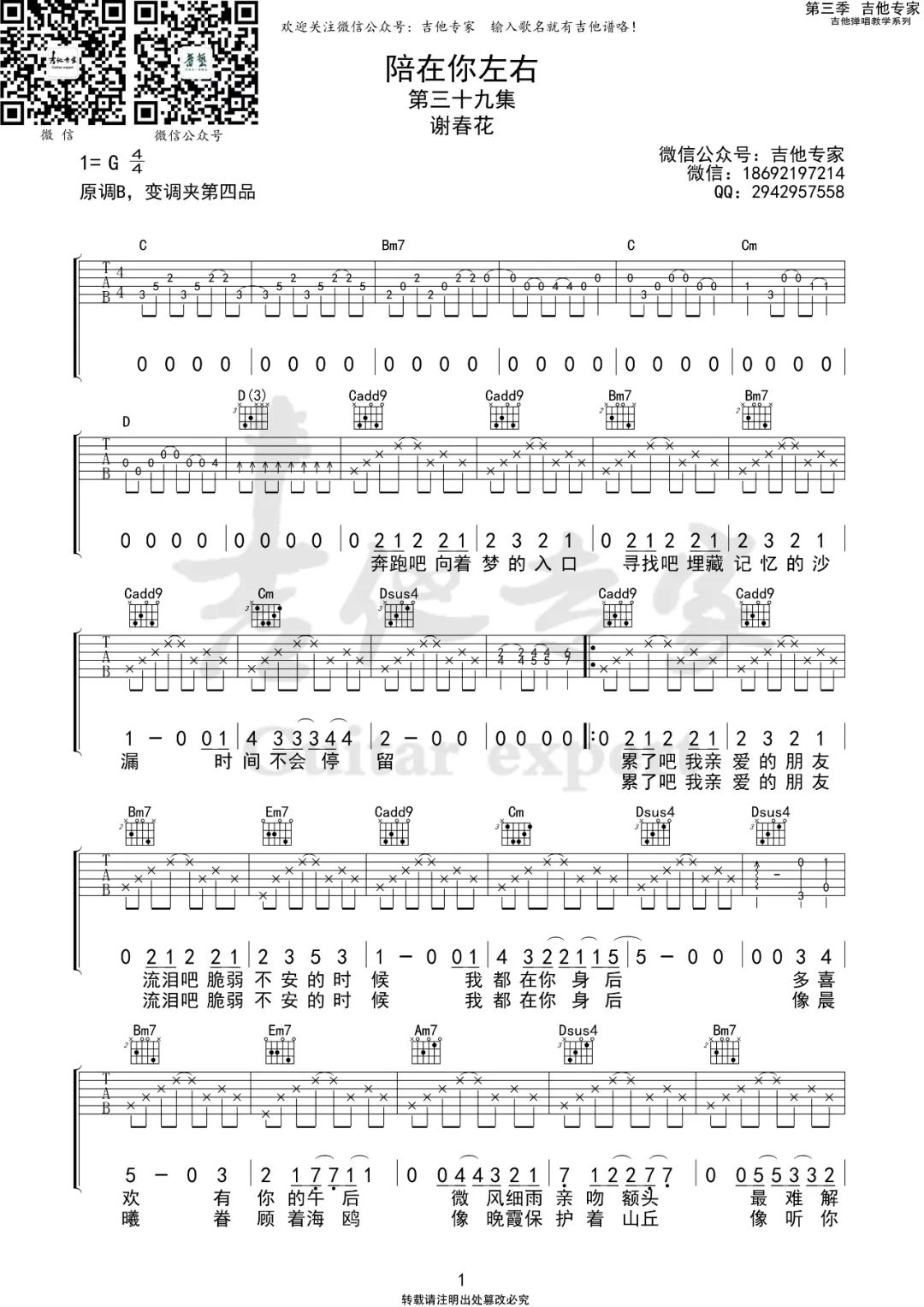 陪在你左右吉他谱预览图