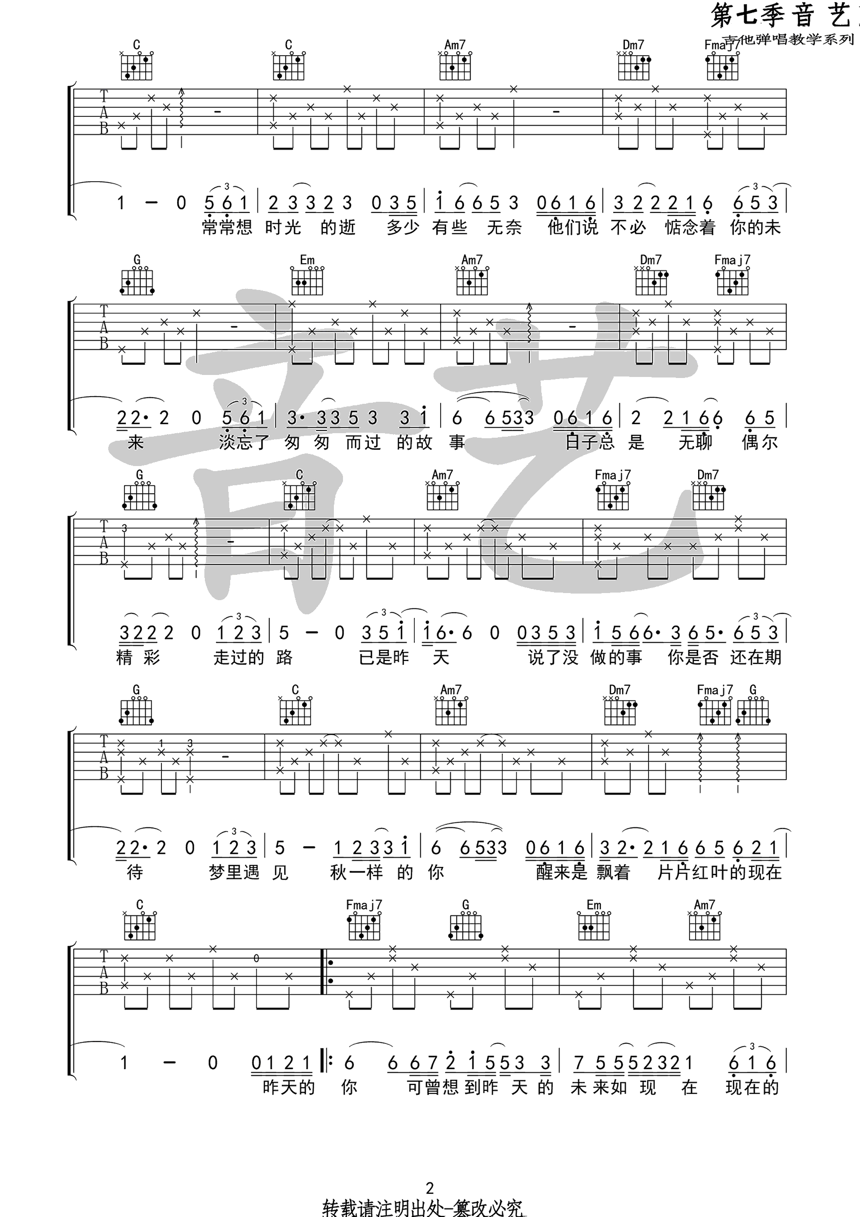 昨天的你的现在的未来吉他谱预览图