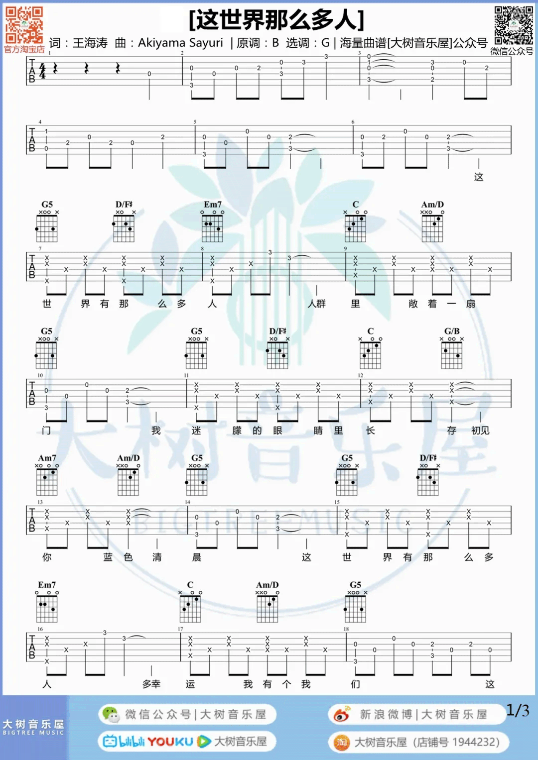 这世界那么多人吉他谱预览图