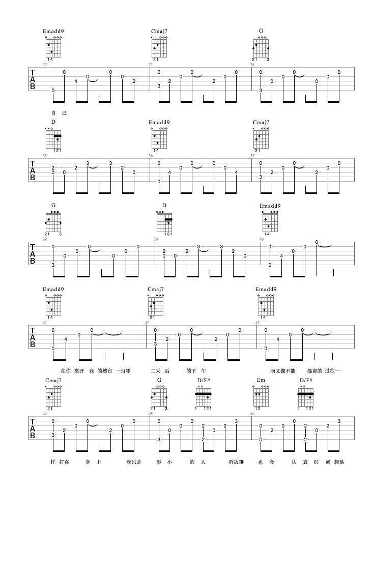 小雨日记吉他谱预览图