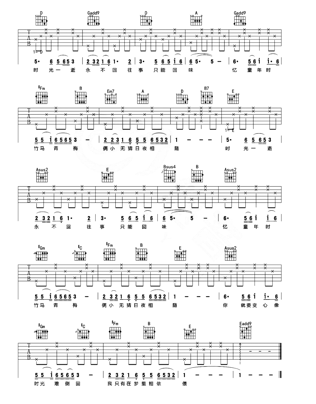 往事只能回味吉他谱预览图