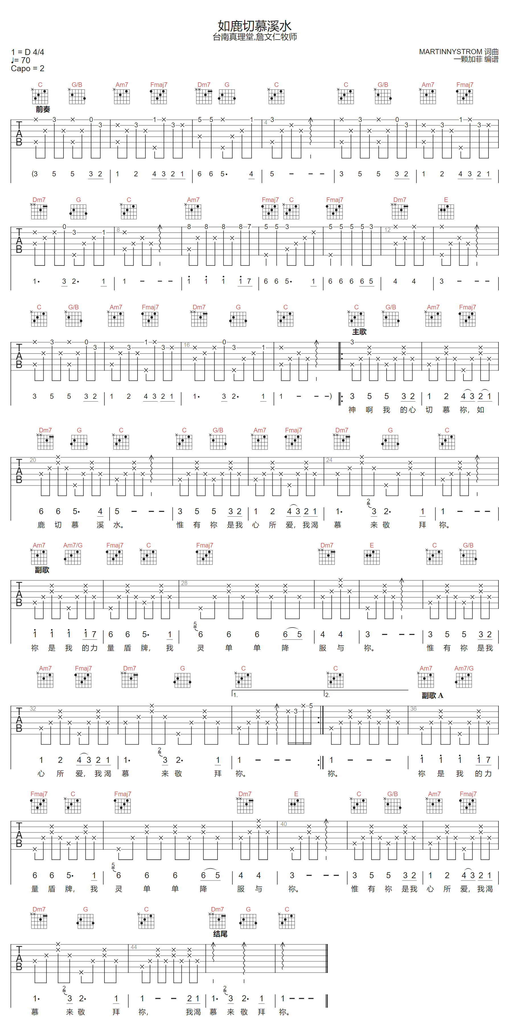 如鹿切慕溪水吉他谱预览图