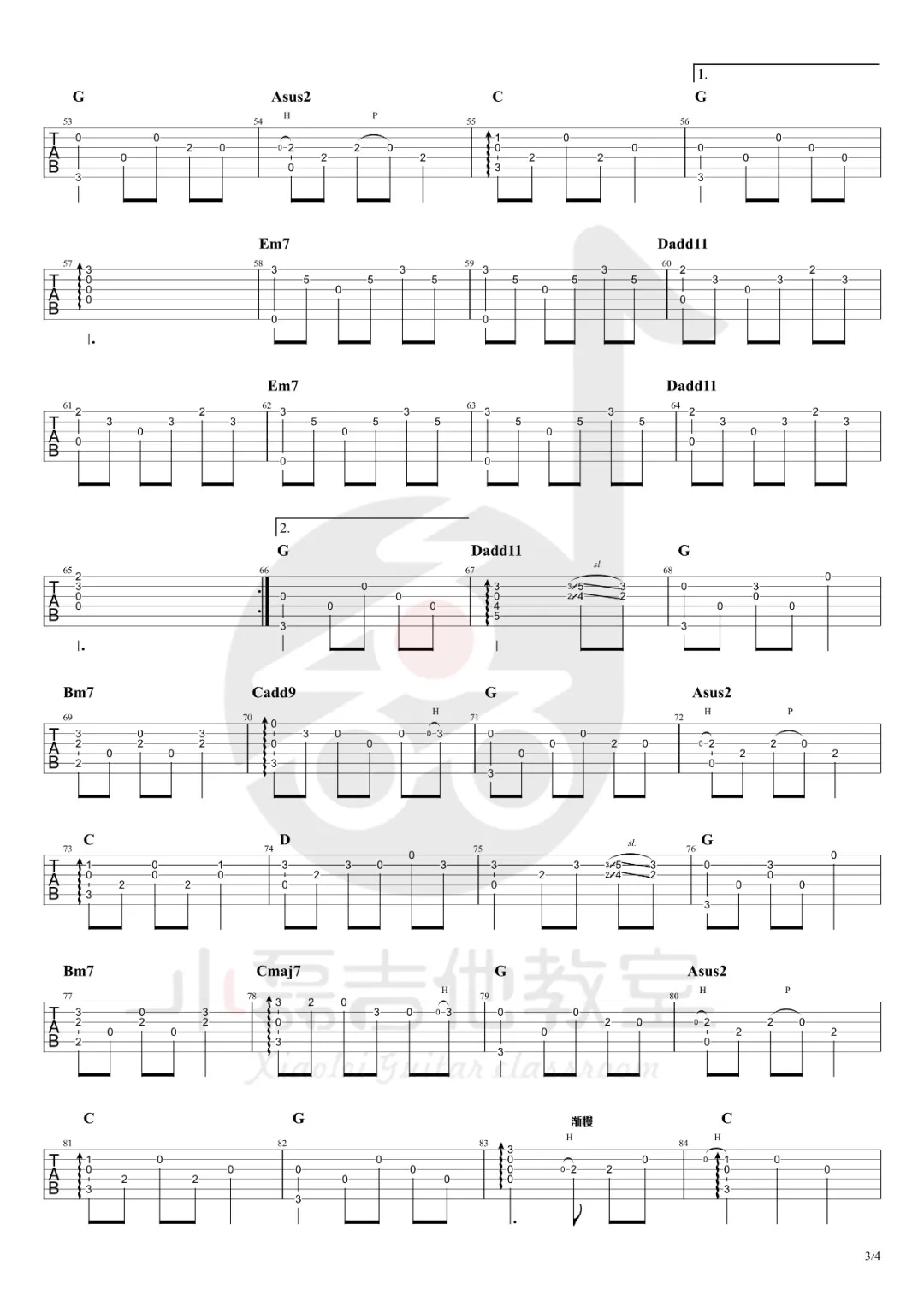 农夫渔夫指弹吉他谱预览图