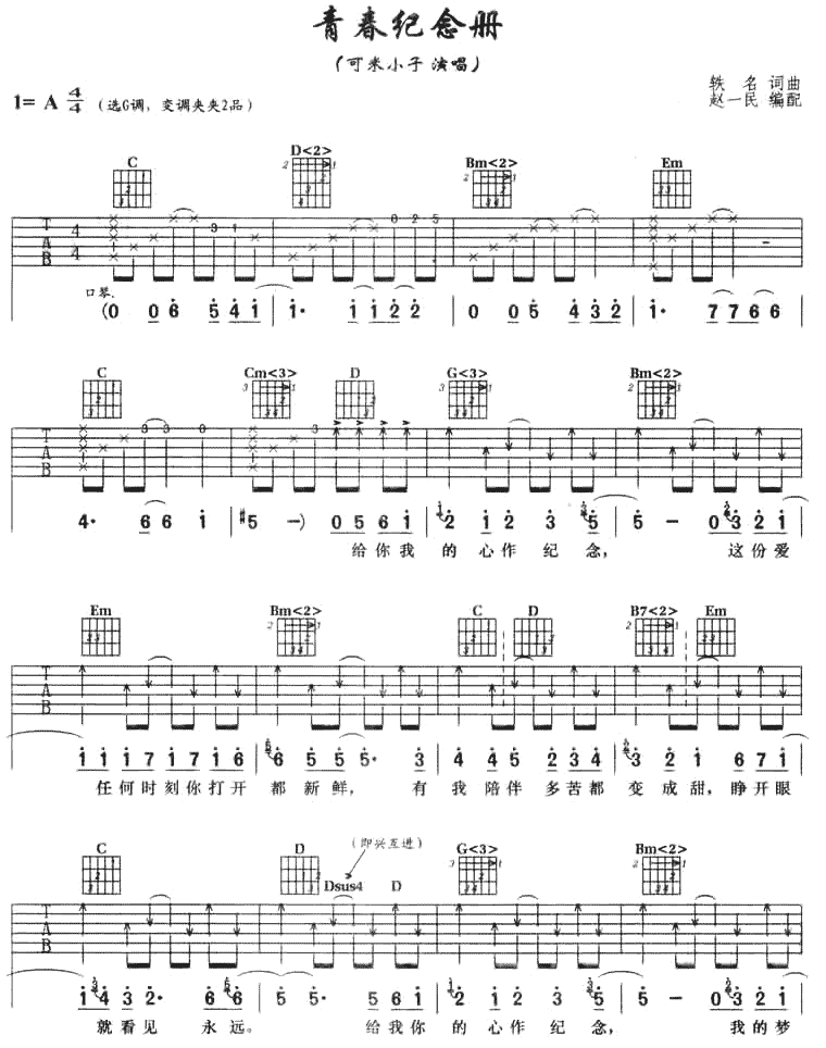 青春纪念册吉他谱预览图
