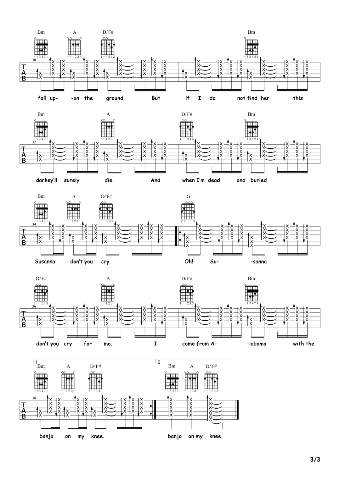 哦苏珊娜吉他谱预览图
