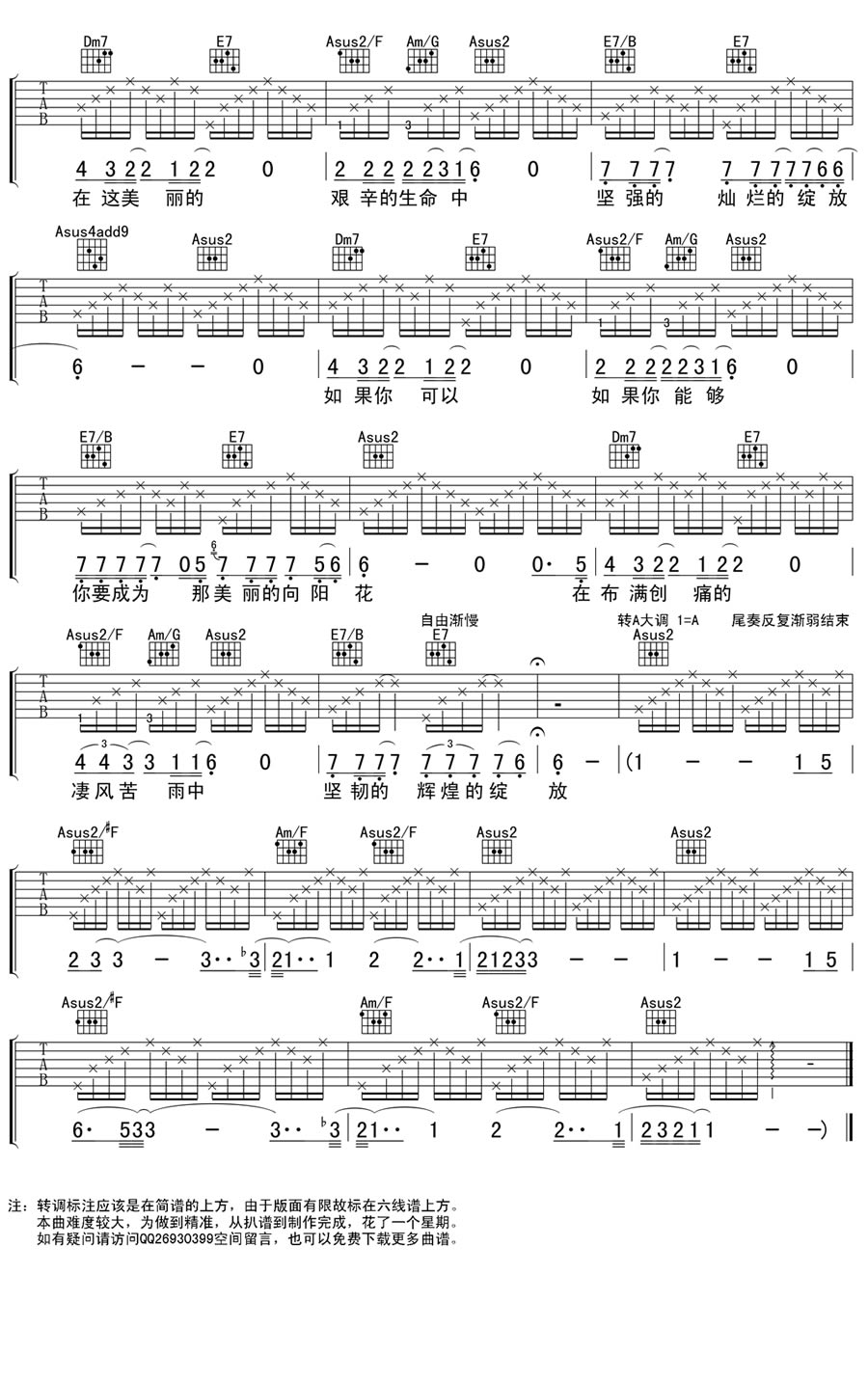 向阳花吉他谱预览图