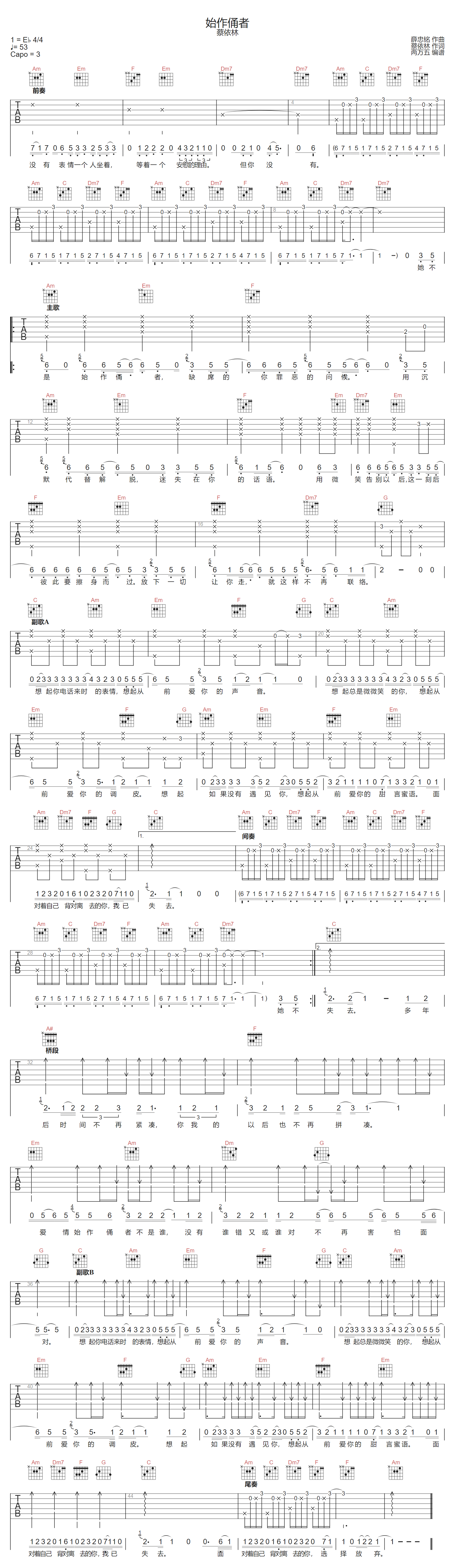 始作俑者吉他谱预览图