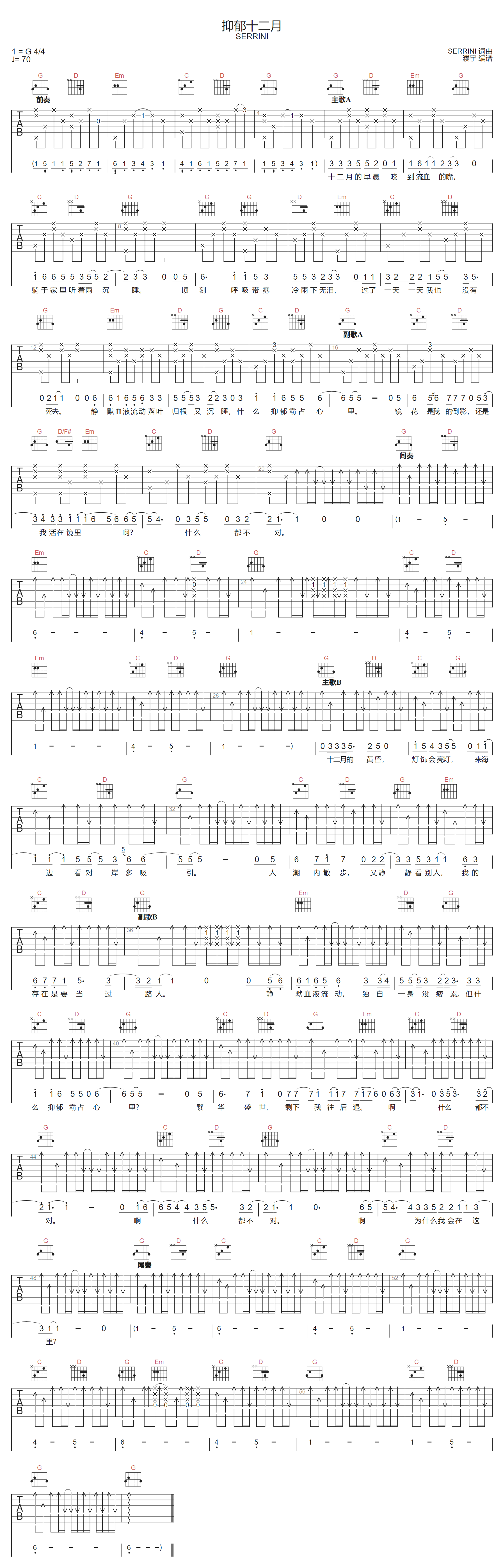 抑郁十二月吉他谱预览图