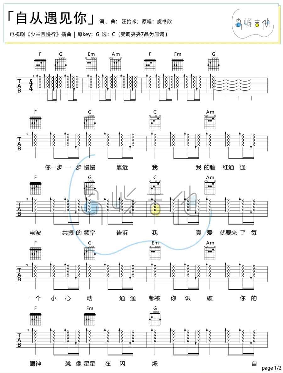 自从遇见你吉他谱预览图