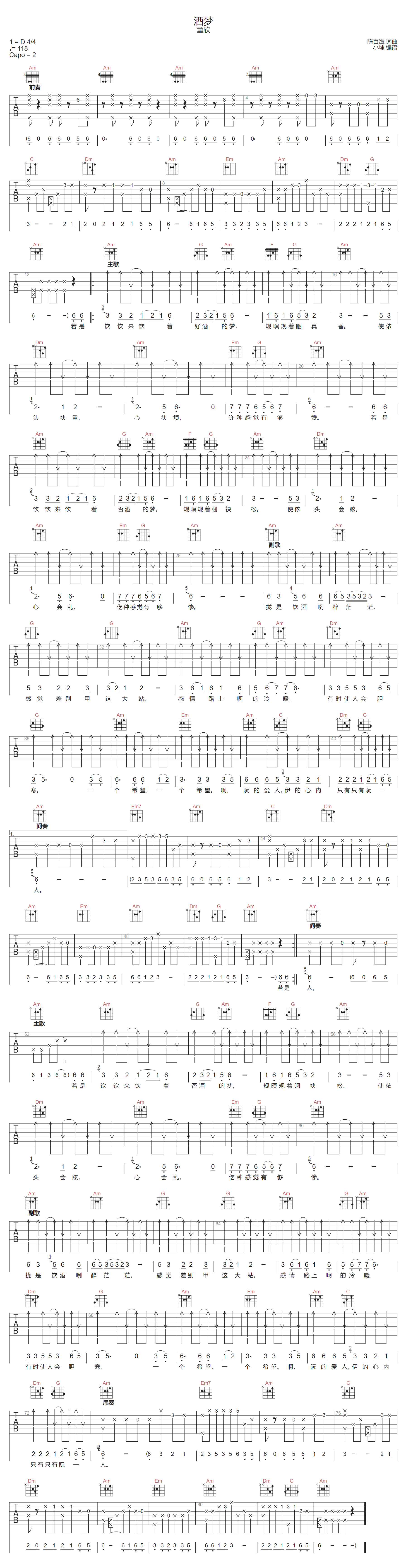 酒梦吉他谱预览图