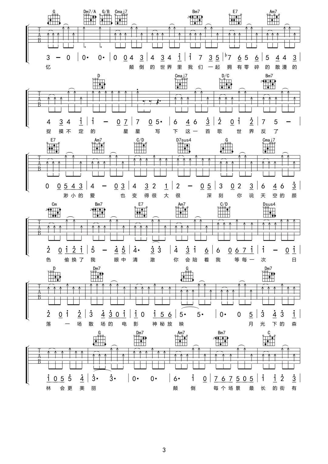 颠倒吉他谱预览图