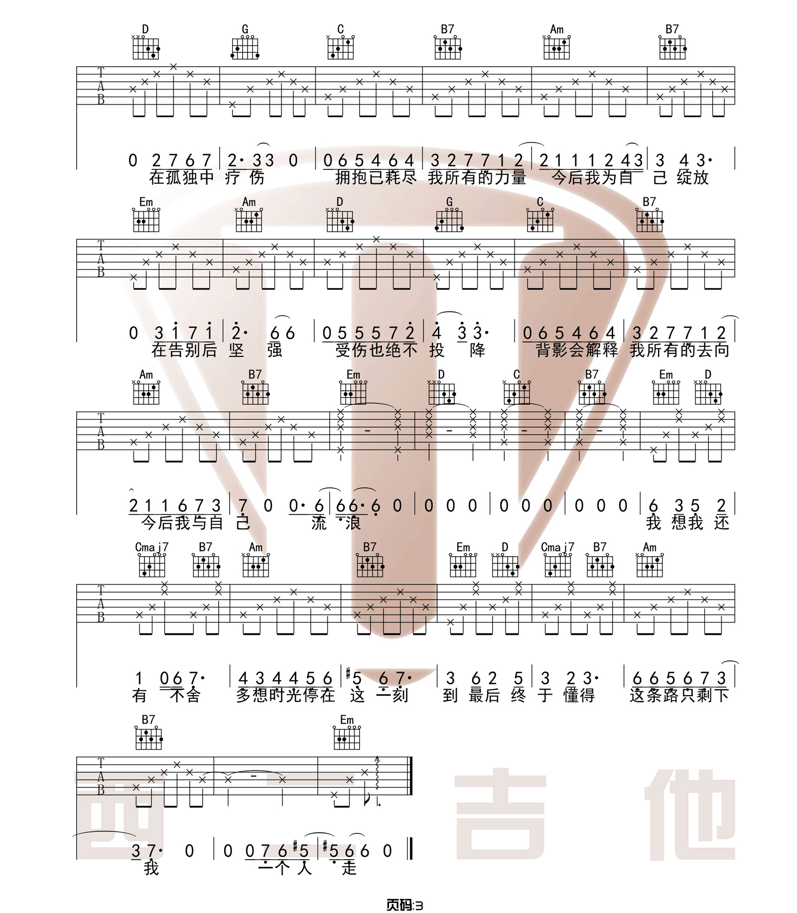今后我与自己流浪吉他谱预览图