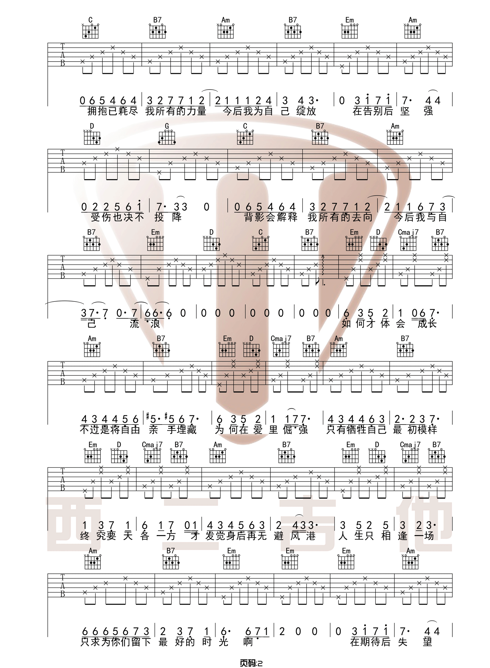 今后我与自己流浪吉他谱预览图