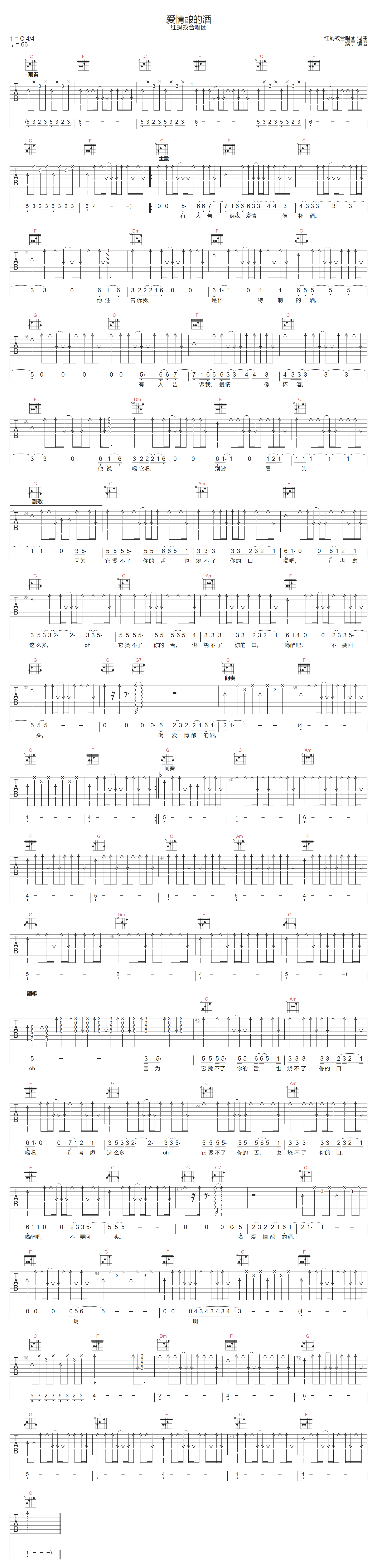 爱情酿的酒吉他谱预览图