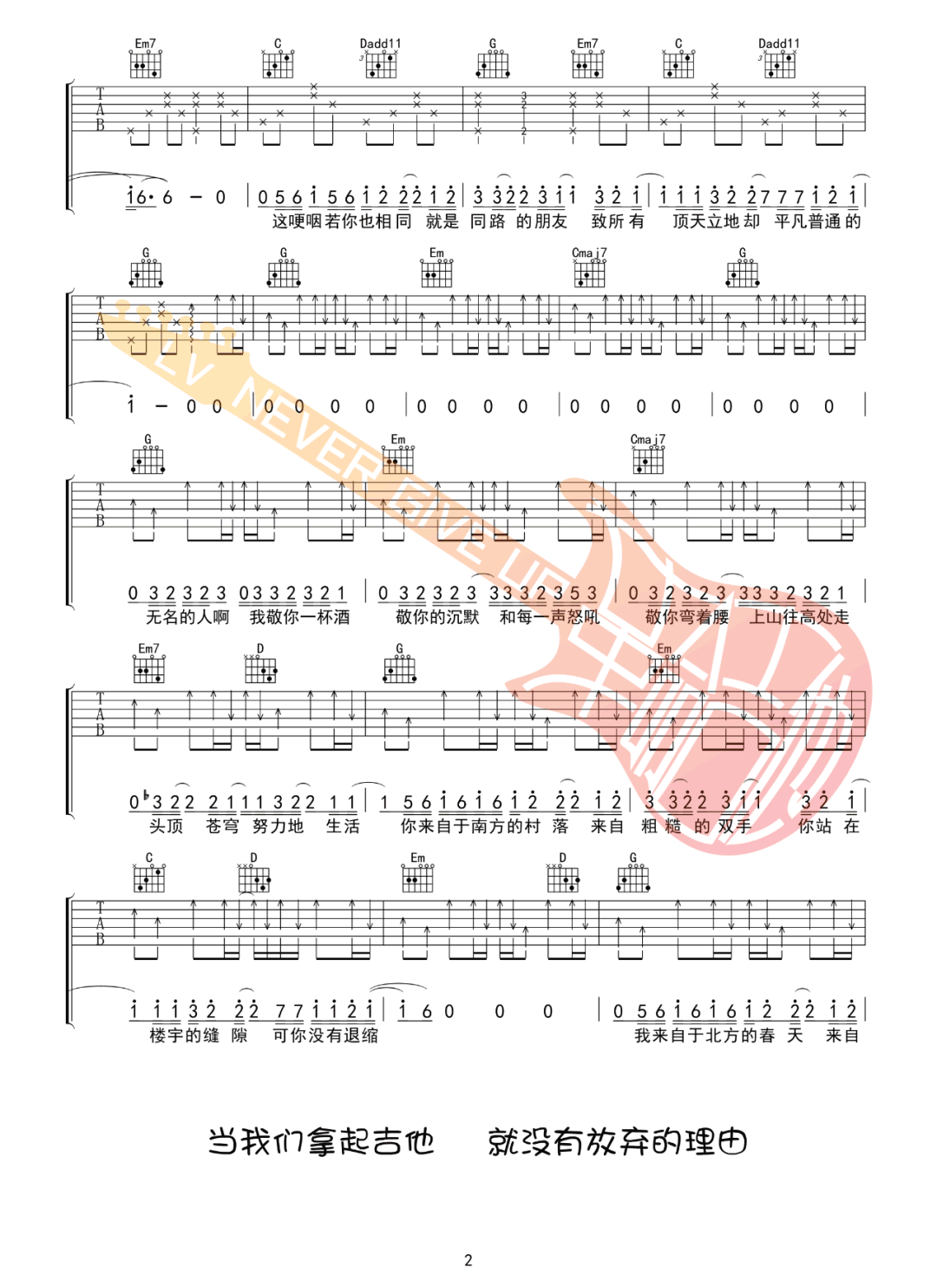 无名的人吉他谱预览图