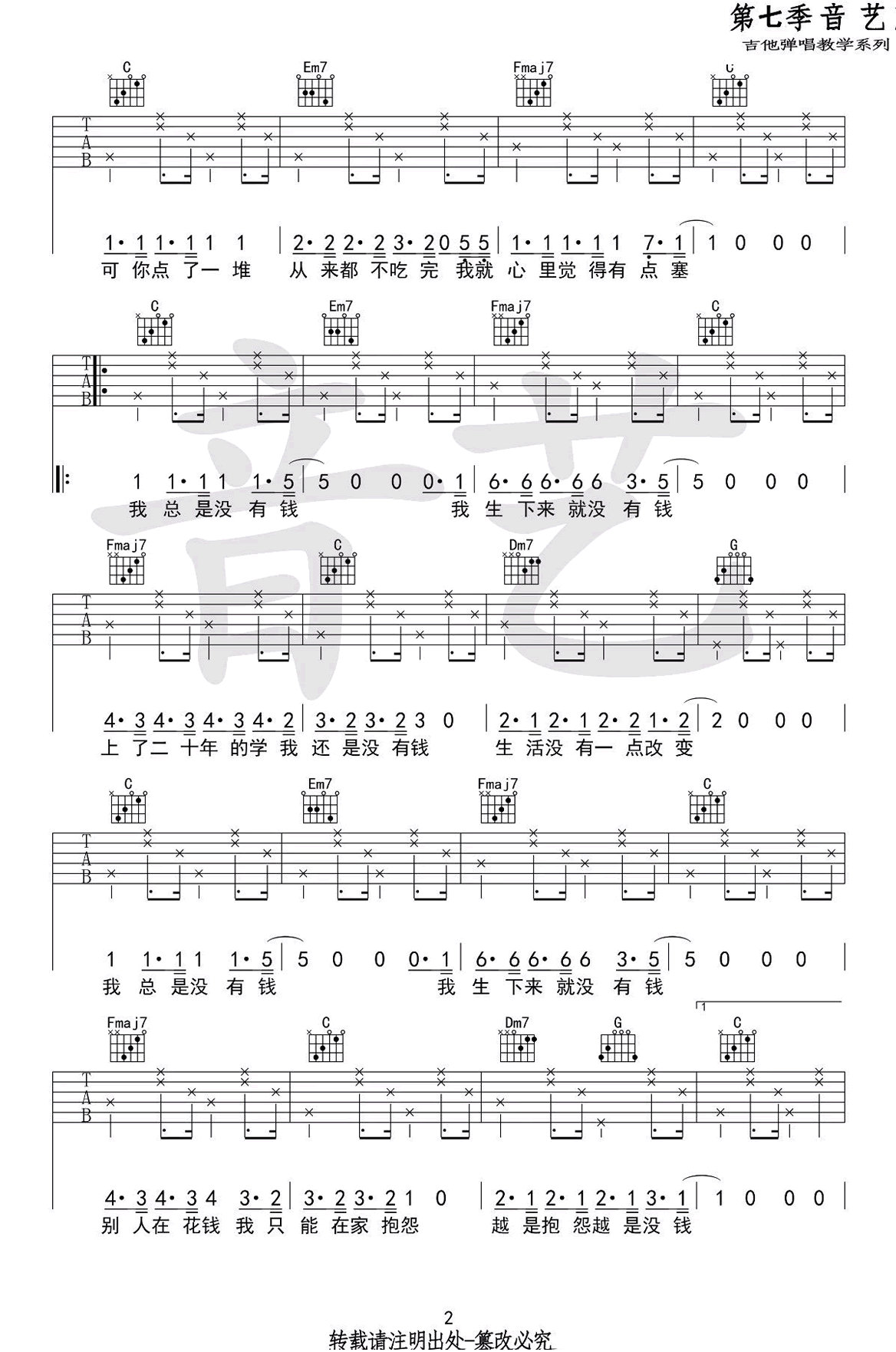 我总是没钱吉他谱预览图