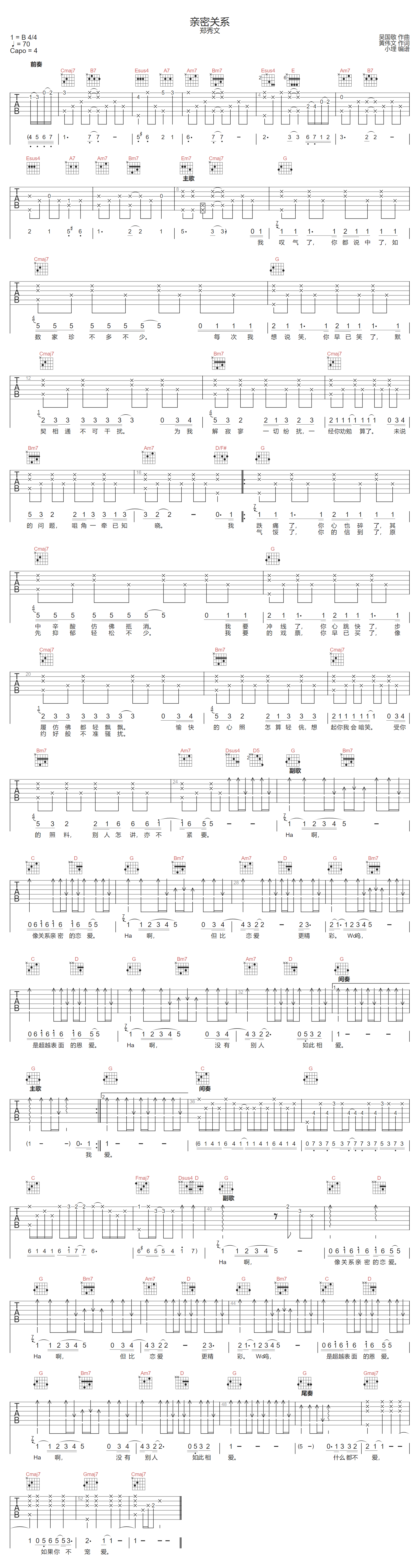 亲密关系吉他谱预览图