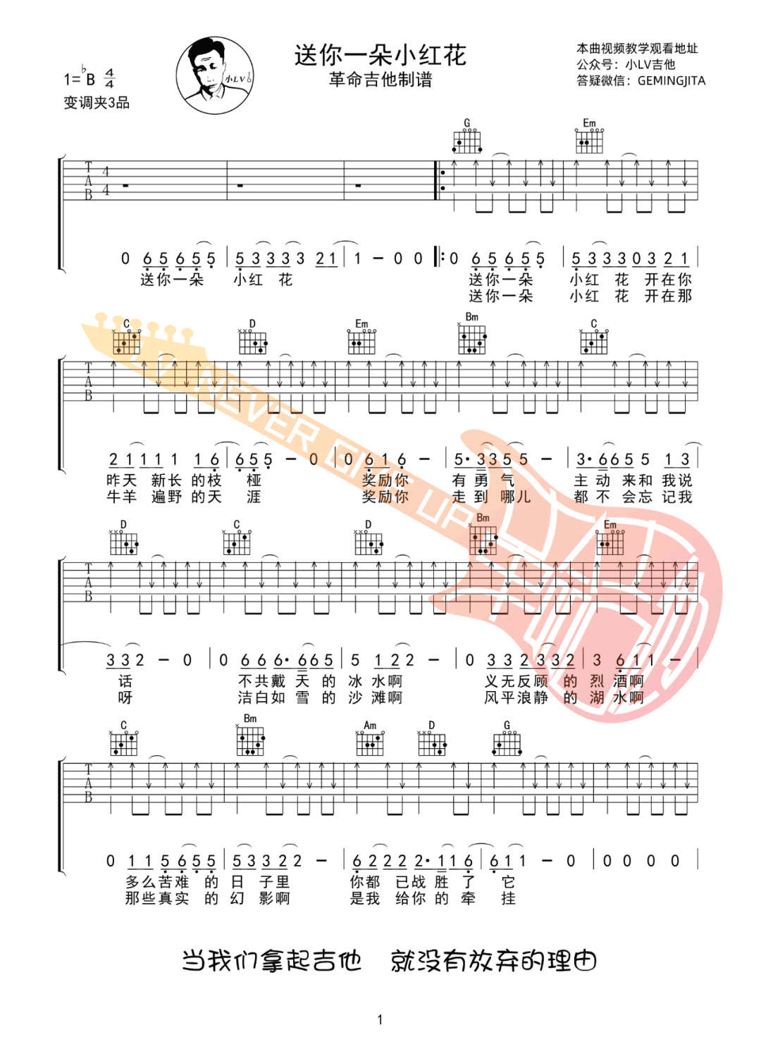 送你一朵小红花吉他谱预览图