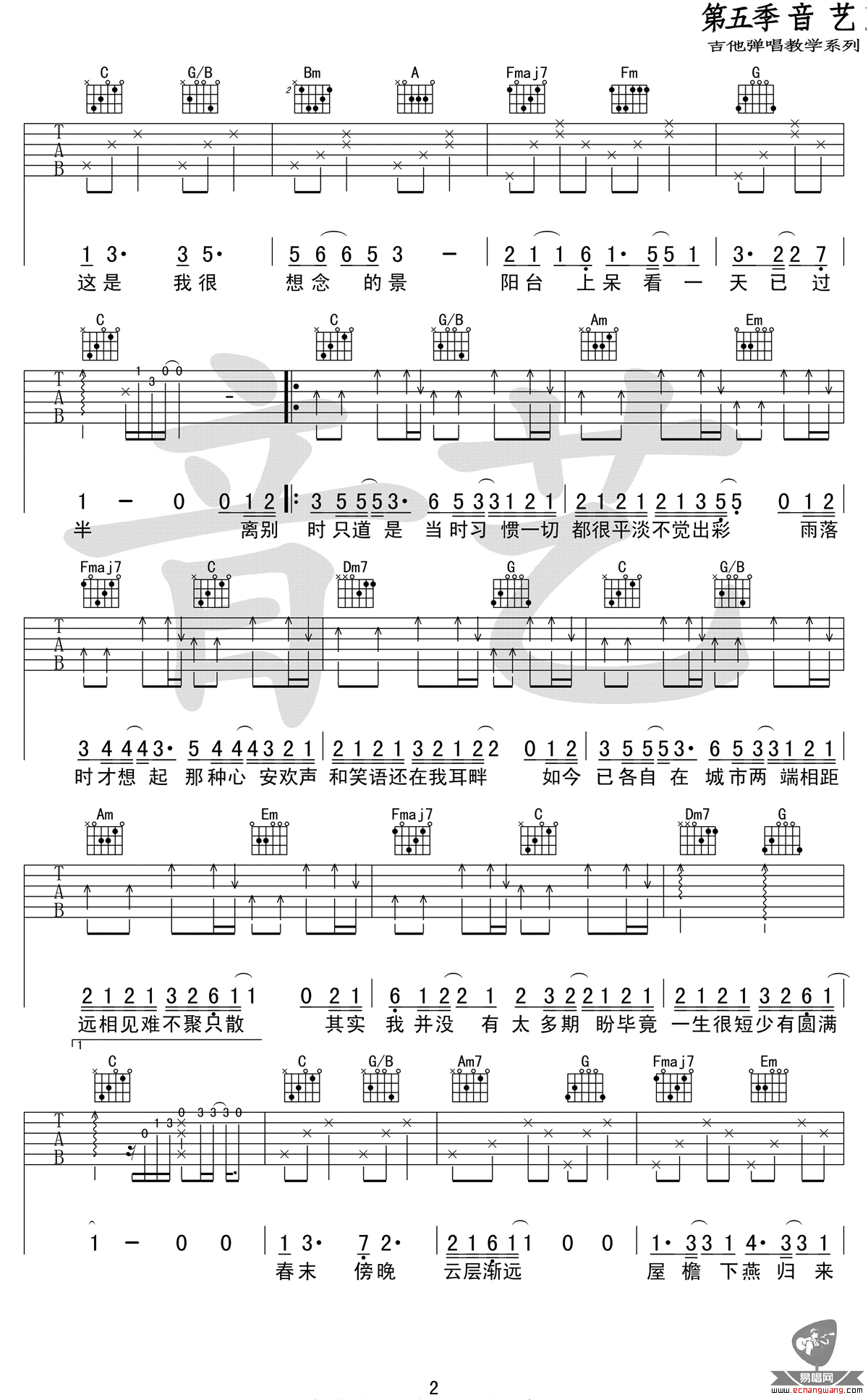 只道寻常吉他谱预览图