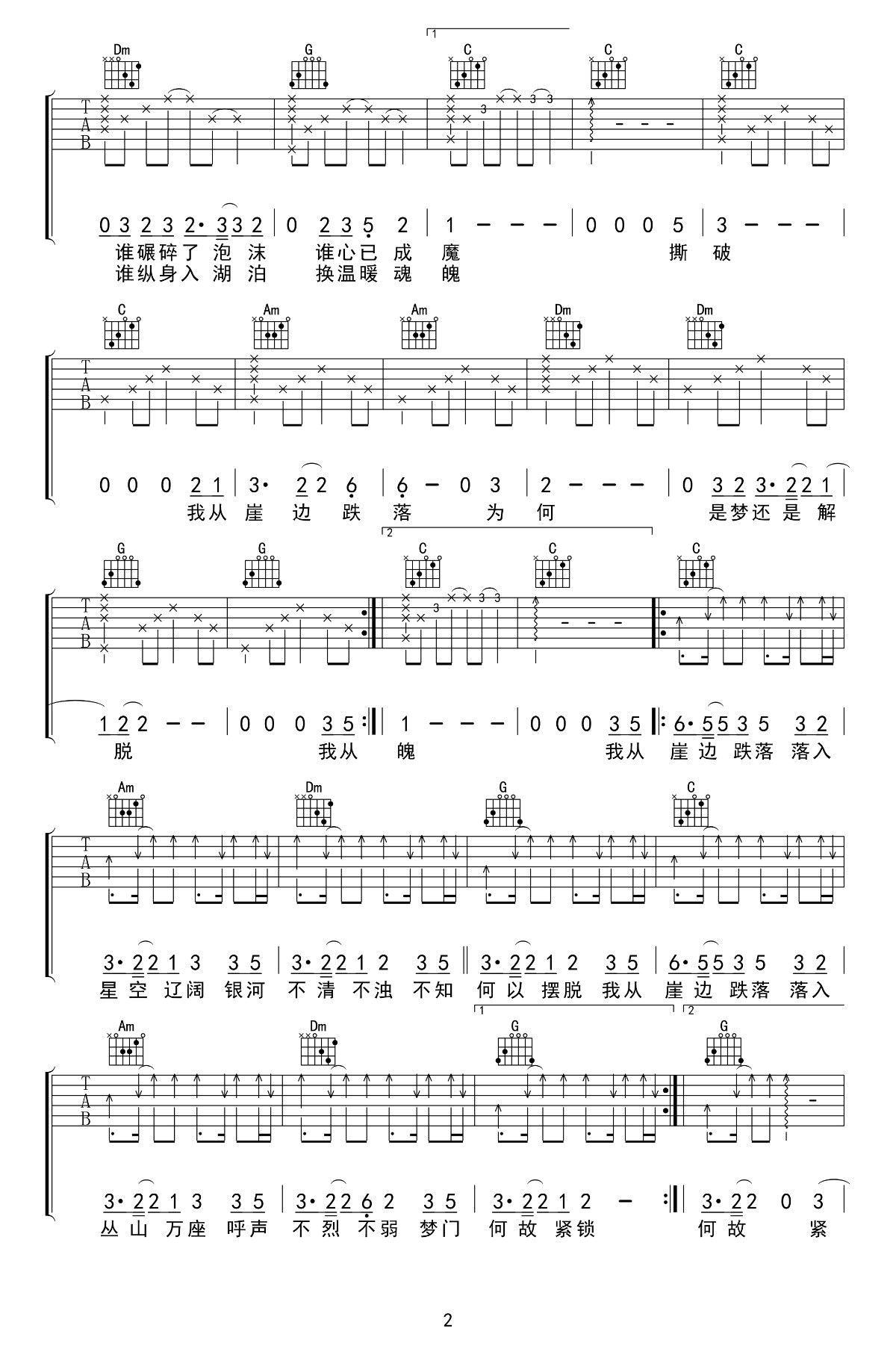 我从崖边跌落吉他谱预览图