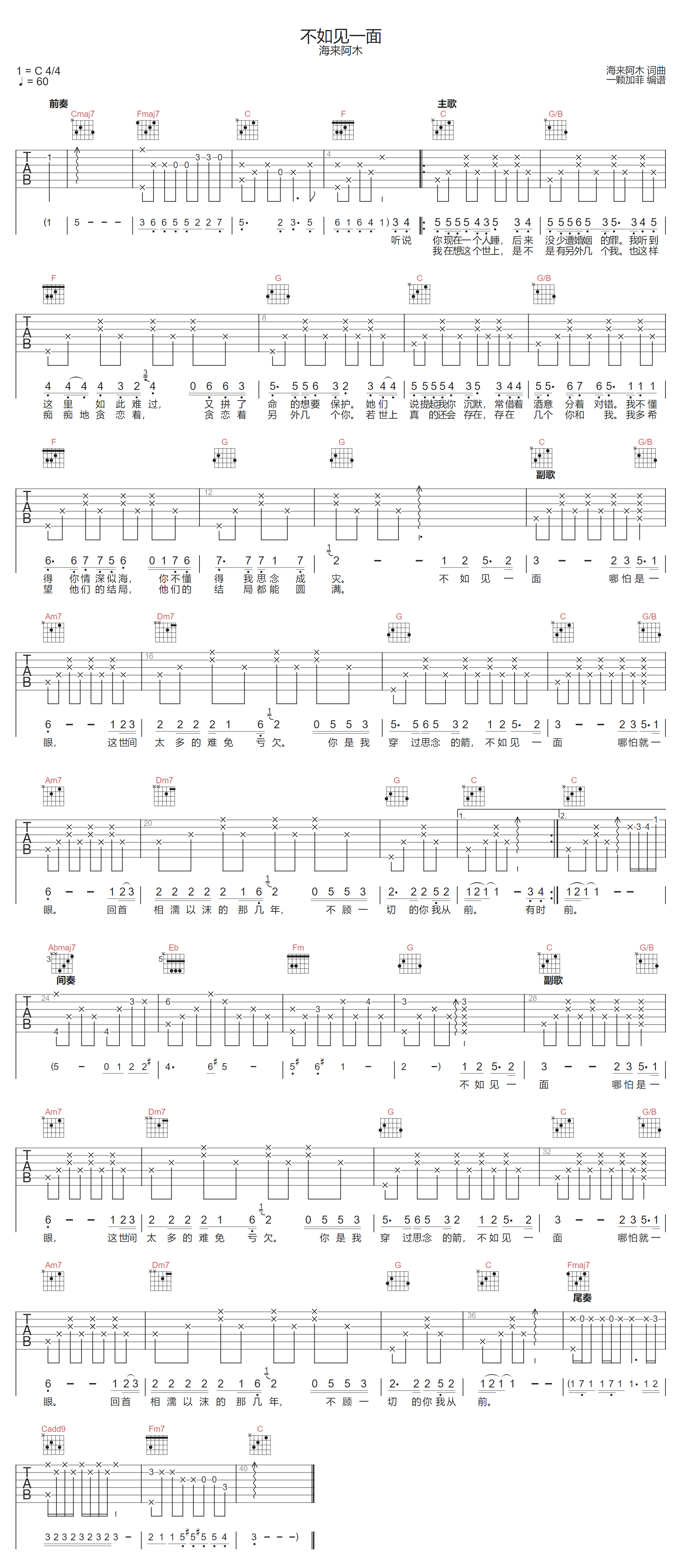 不如见一面吉他谱预览图