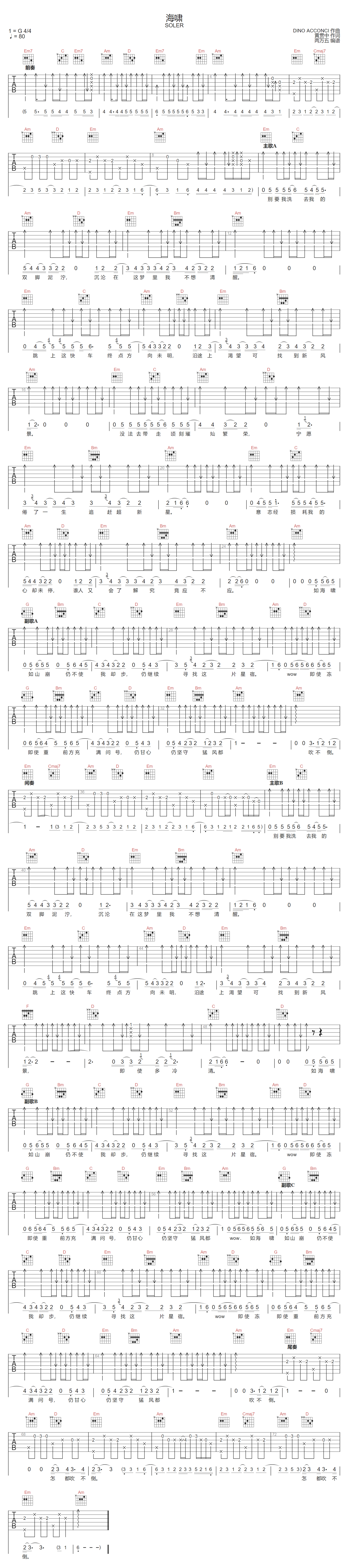 海啸吉他谱预览图