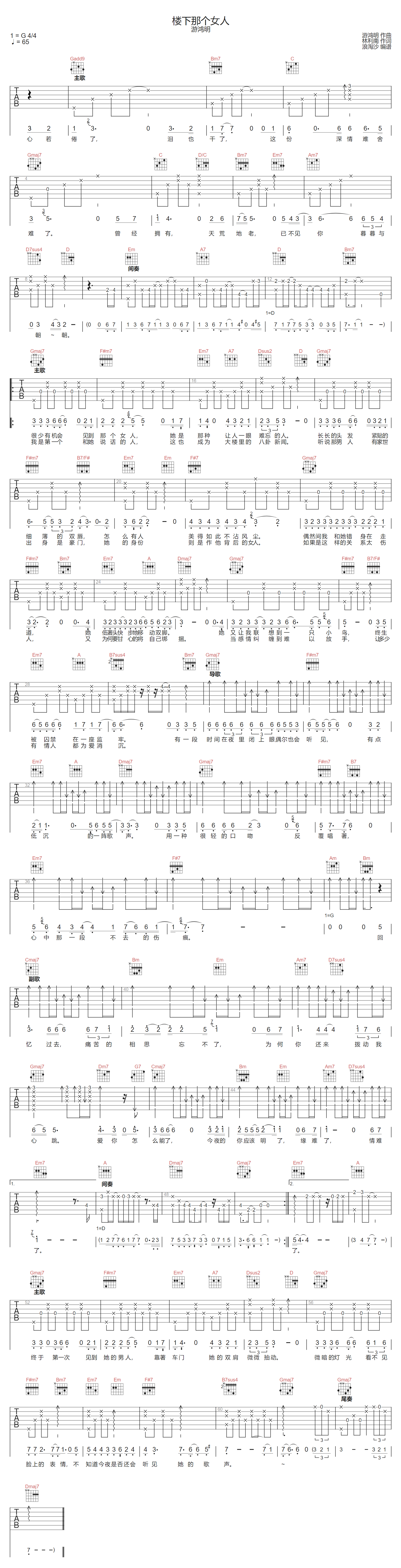 楼下那个女人吉他谱预览图