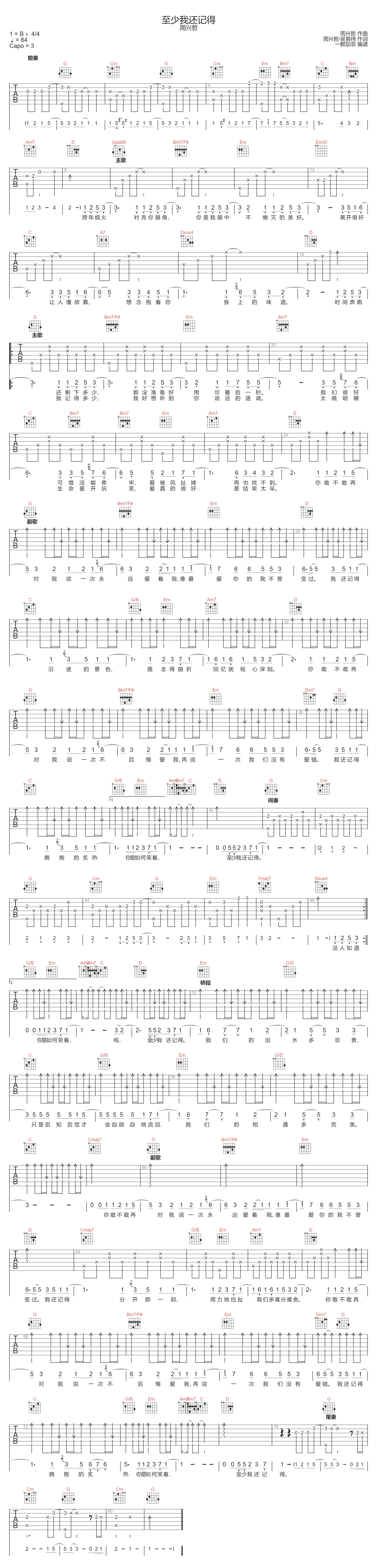至少我还记得吉他谱预览图