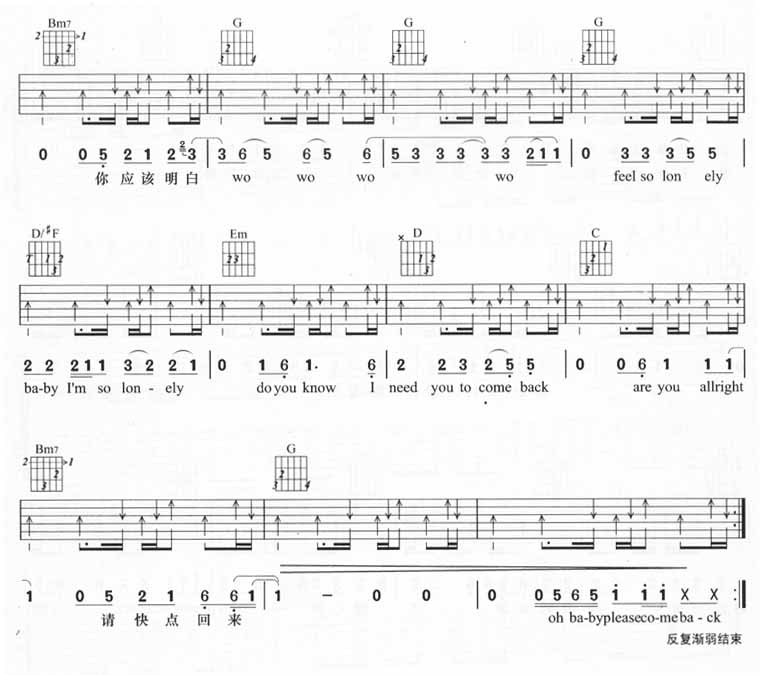 无心伤害吉他谱预览图