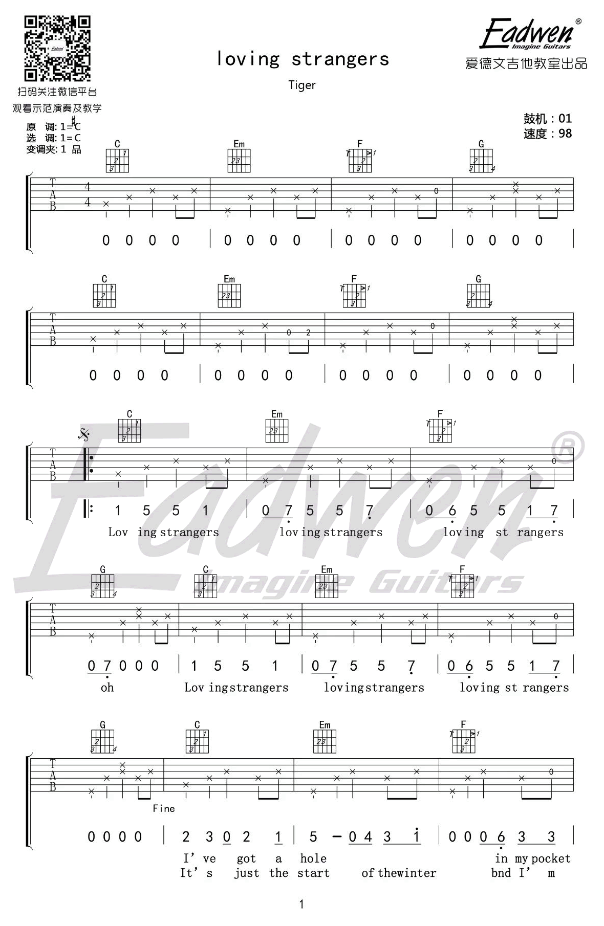 Loving-Strangers吉他谱预览图