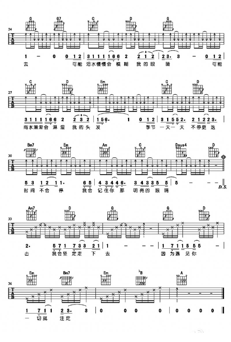 因为遇见你吉他谱预览图