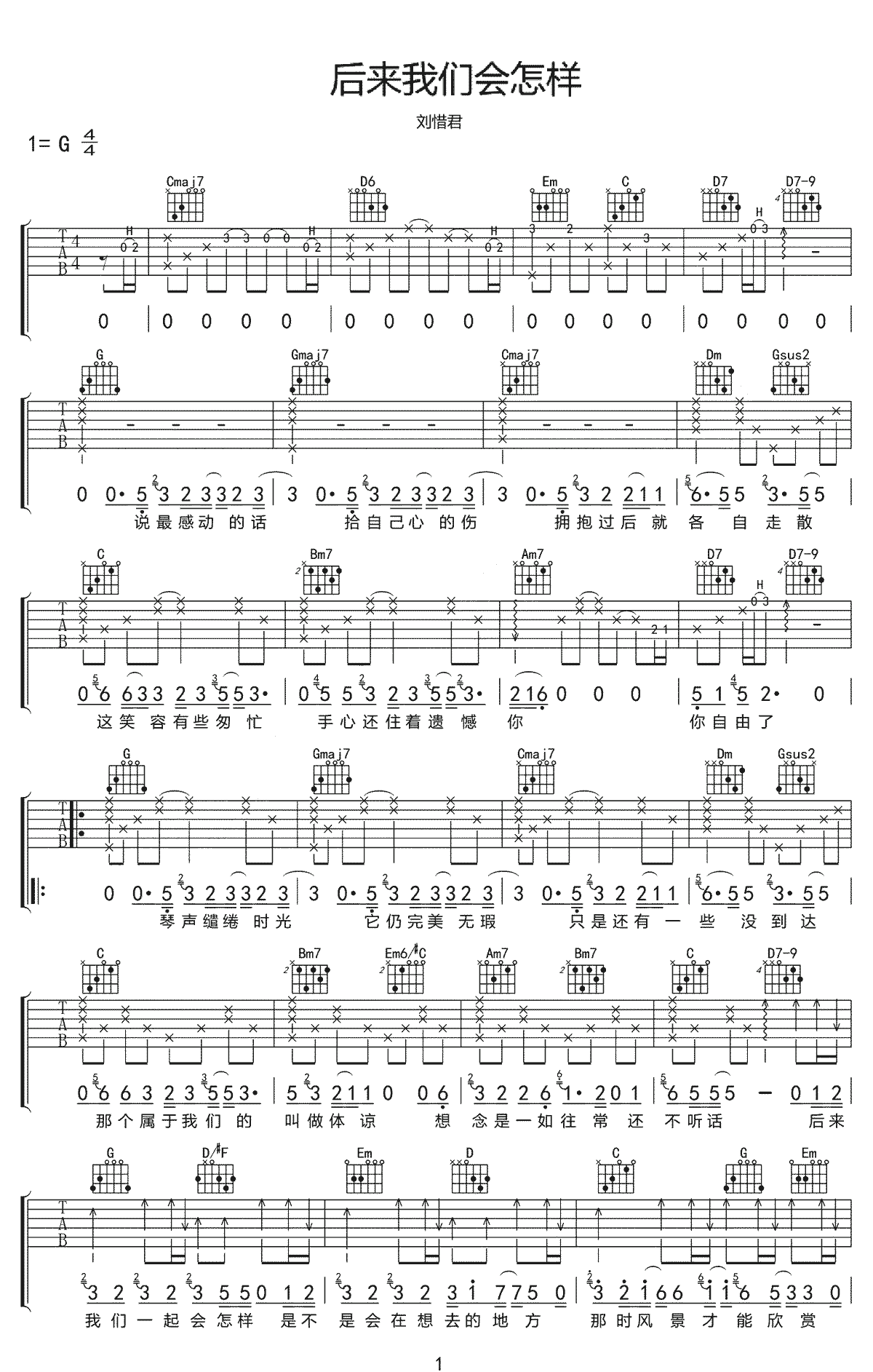 后来我们会怎样吉他谱预览图