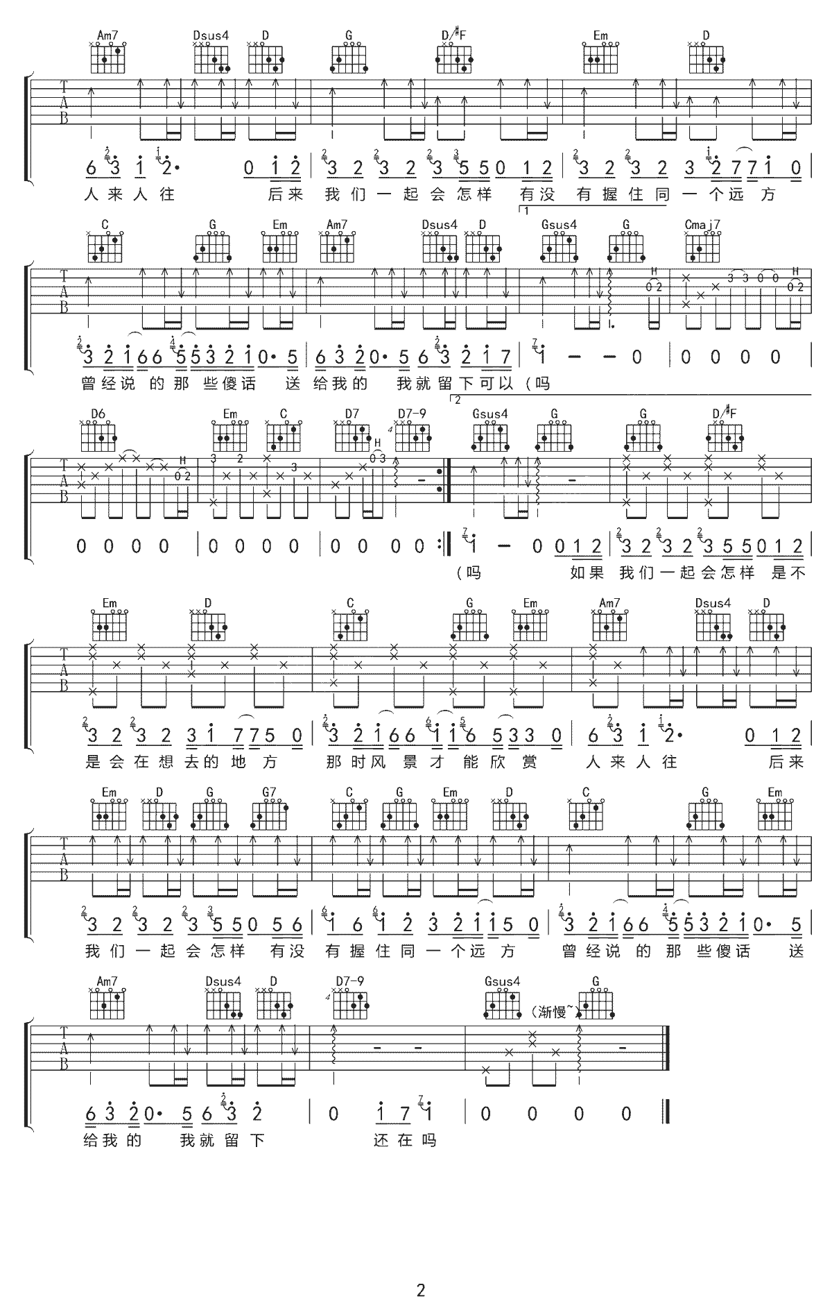 后来我们会怎样吉他谱预览图