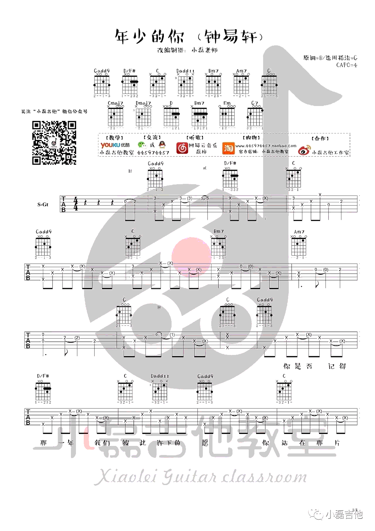 年少的你吉他谱预览图