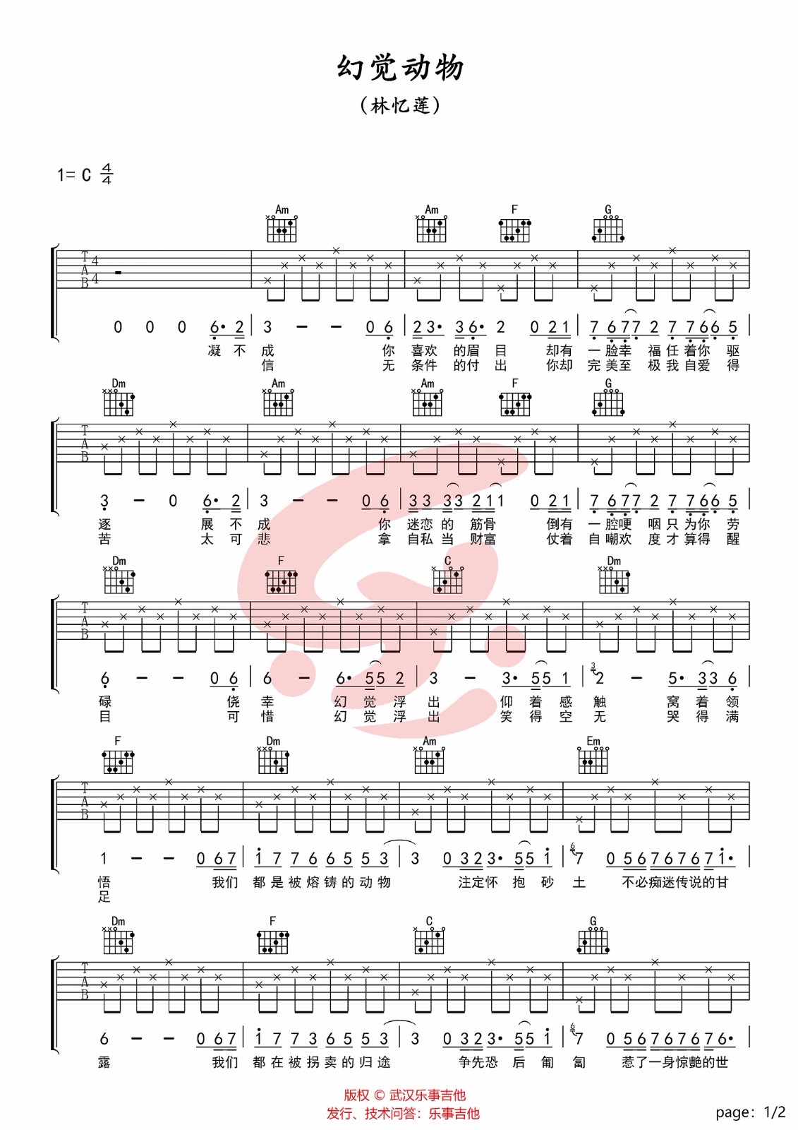 幻觉动物吉他谱预览图