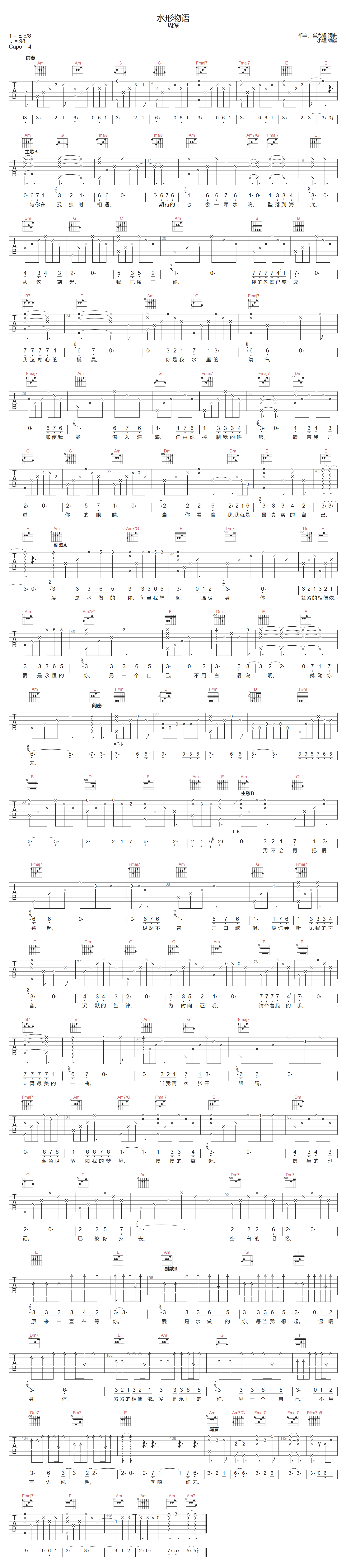 水形物语吉他谱预览图