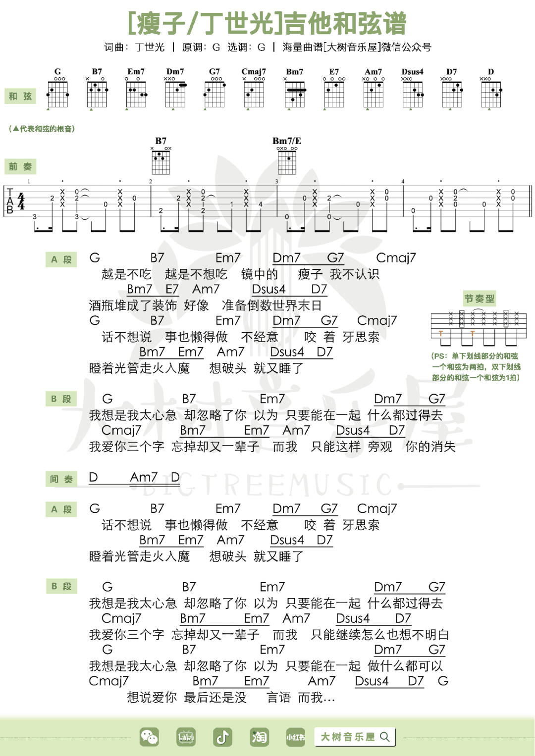 瘦子吉他谱预览图