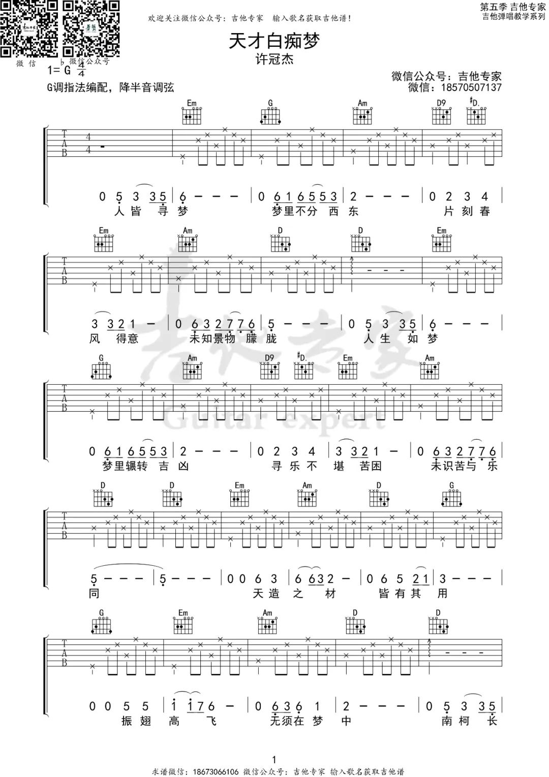 天才白痴梦吉他谱预览图