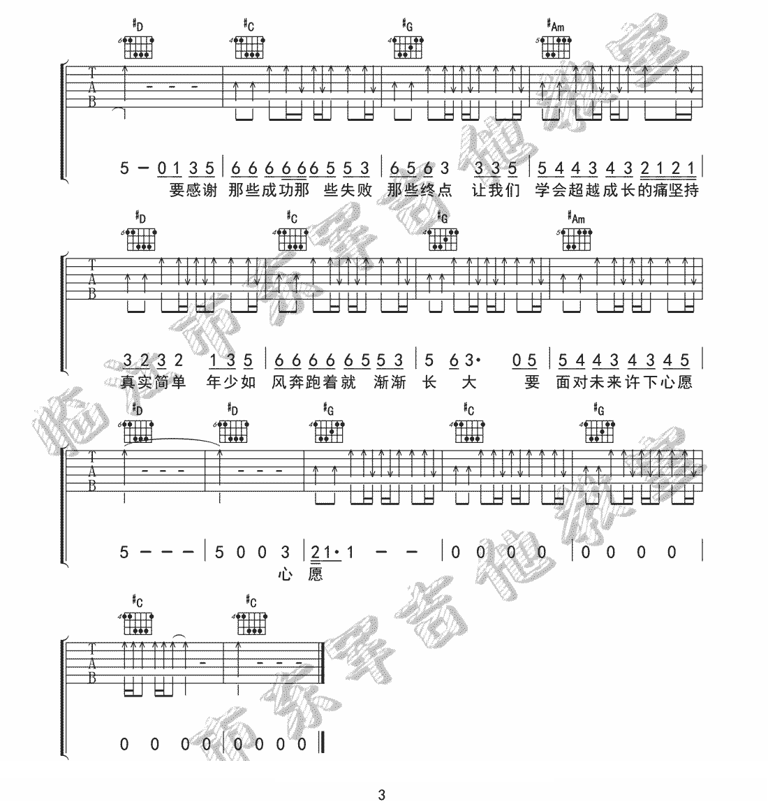 年少如风吉他谱预览图