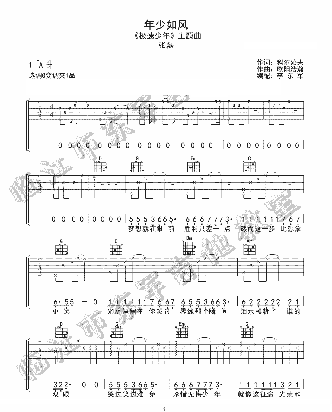 年少如风吉他谱预览图
