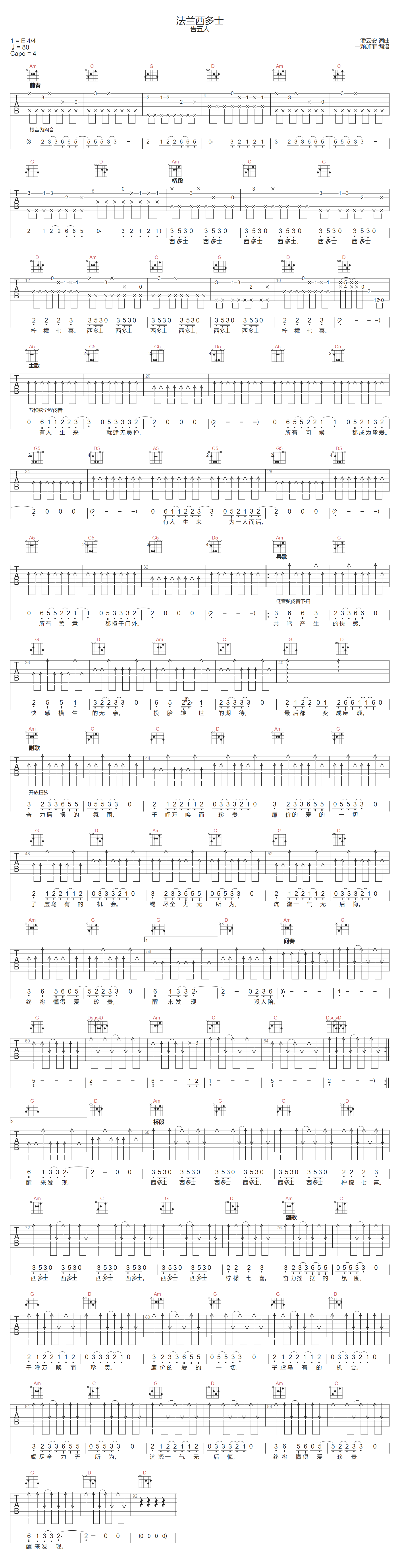 法兰西多士吉他谱预览图