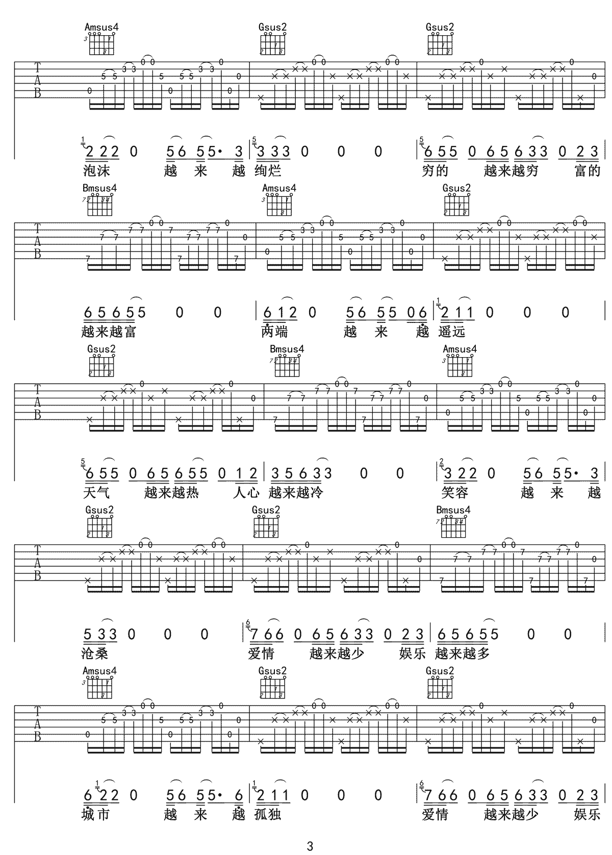 越来越OK吉他谱预览图