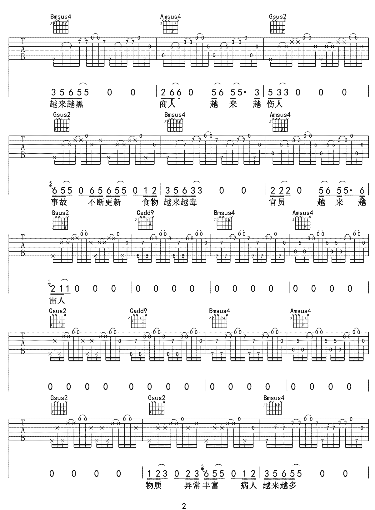 越来越OK吉他谱预览图