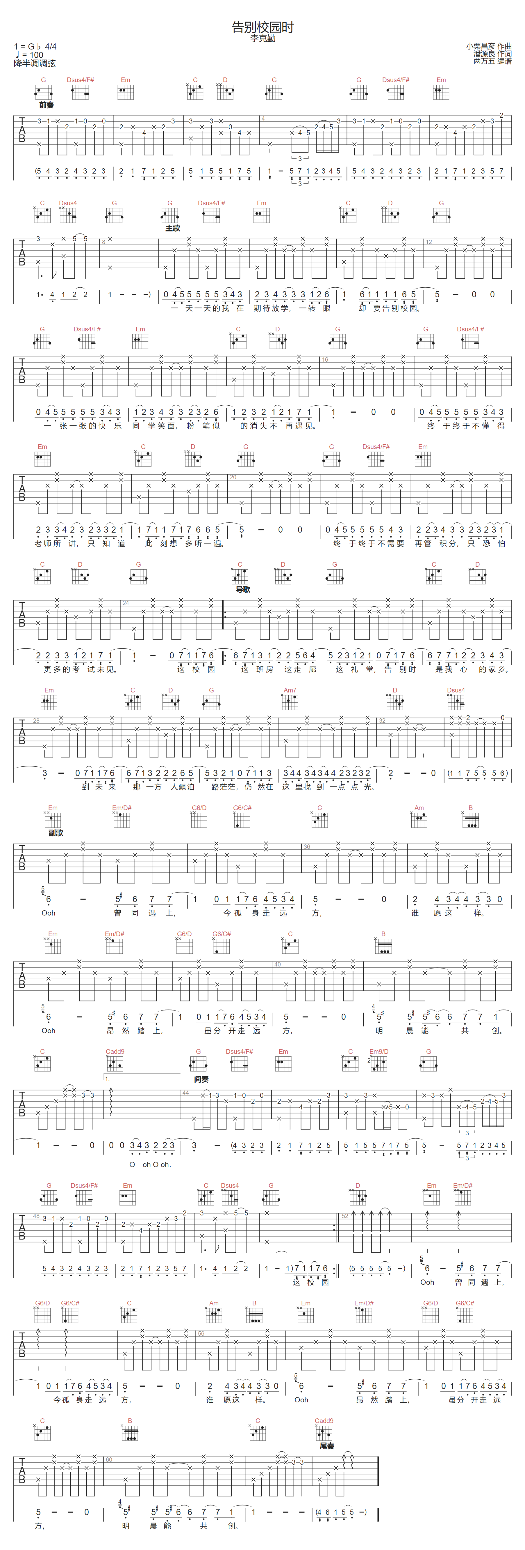 告别校园时吉他谱预览图