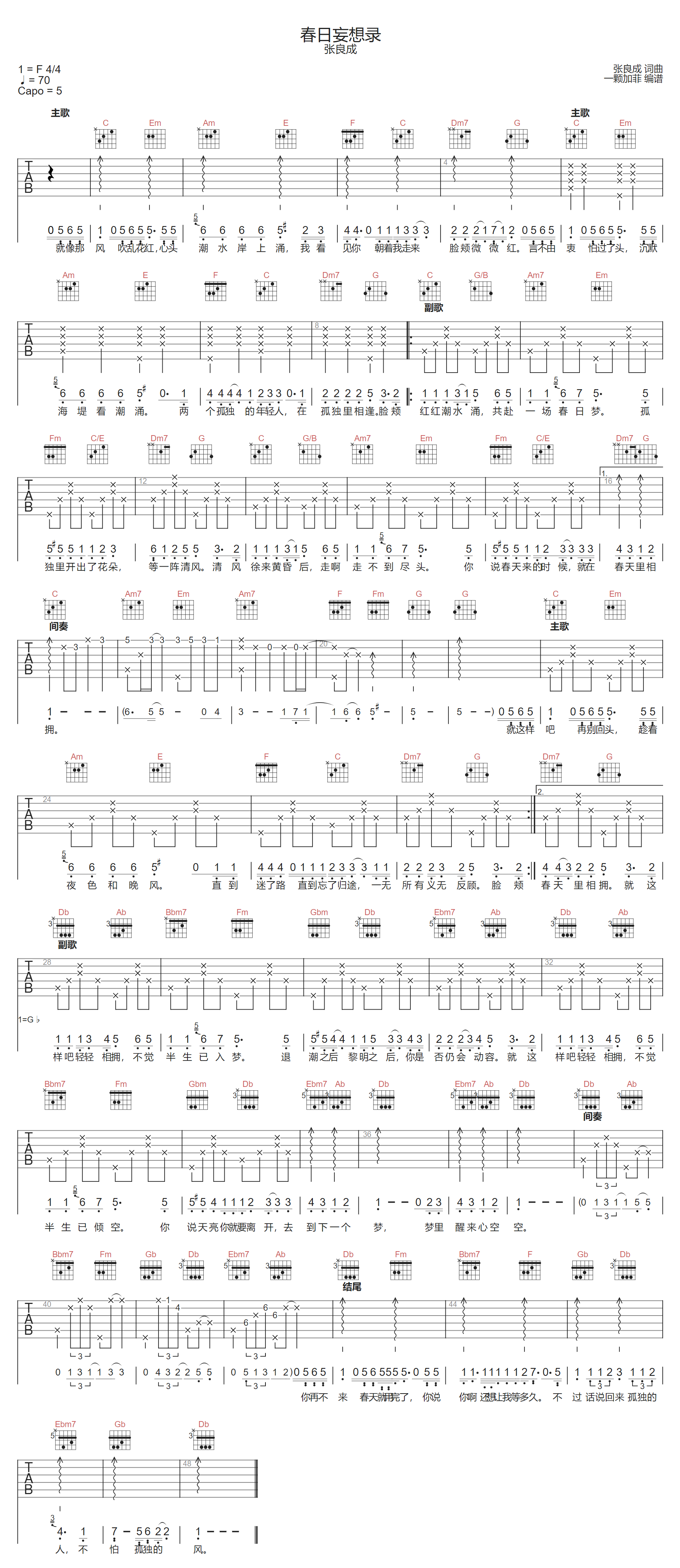 春日妄想录吉他谱预览图