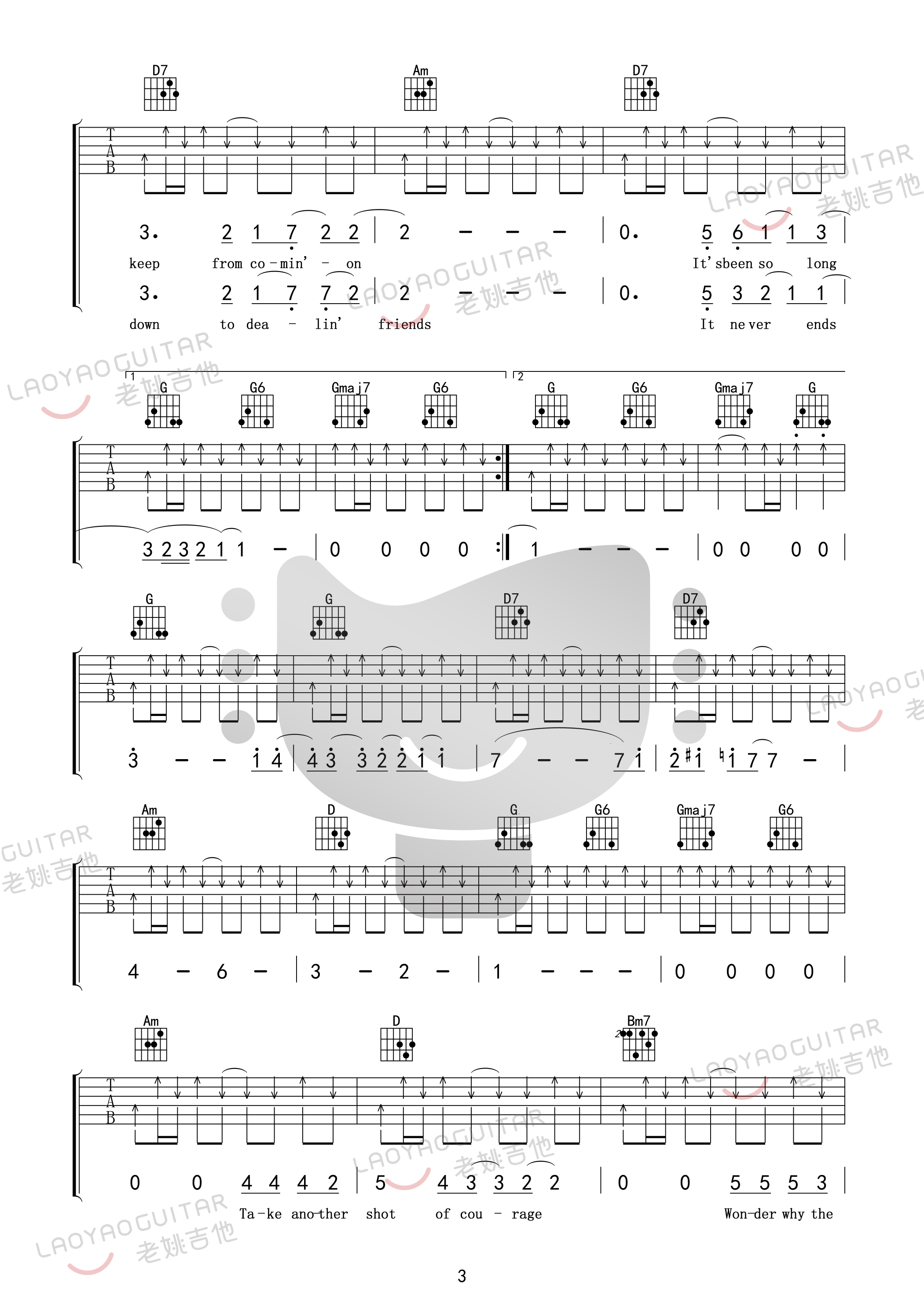 Tequila-Sunrise吉他谱预览图