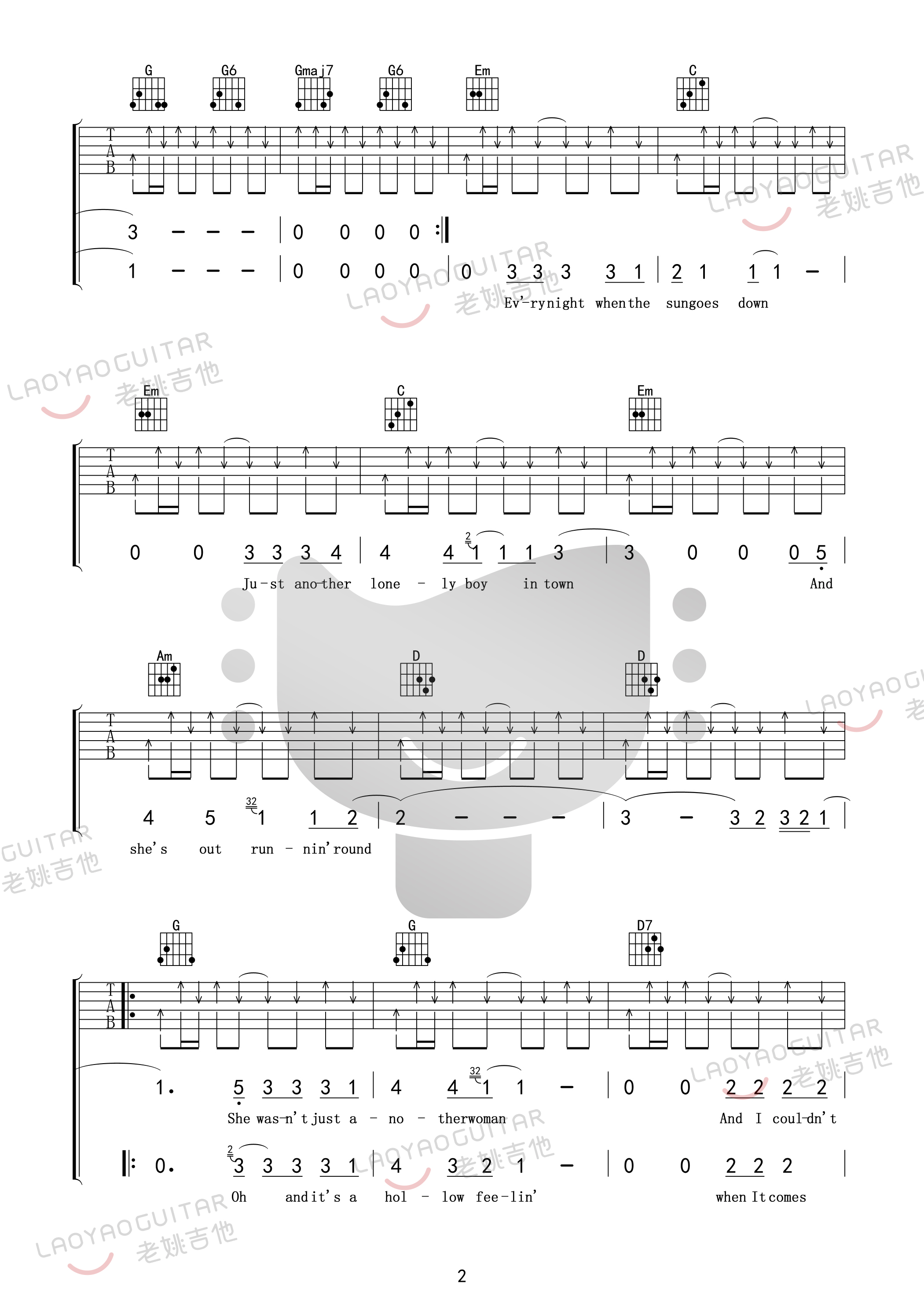 Tequila-Sunrise吉他谱预览图